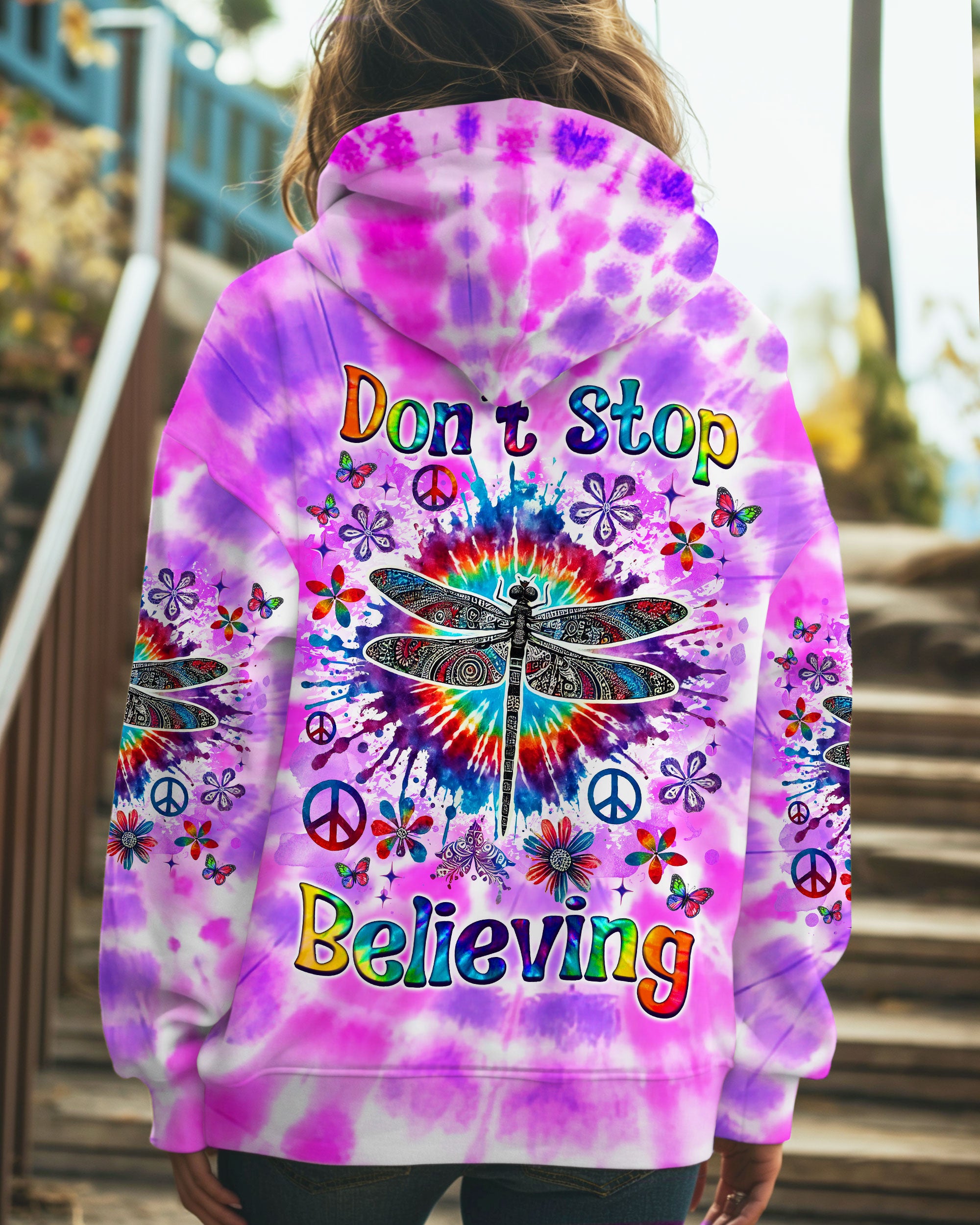 DON'T STOP BELIEVING DRAGONFLY  TIE DYE  ALL OVER PRINT - TLNZ2911243