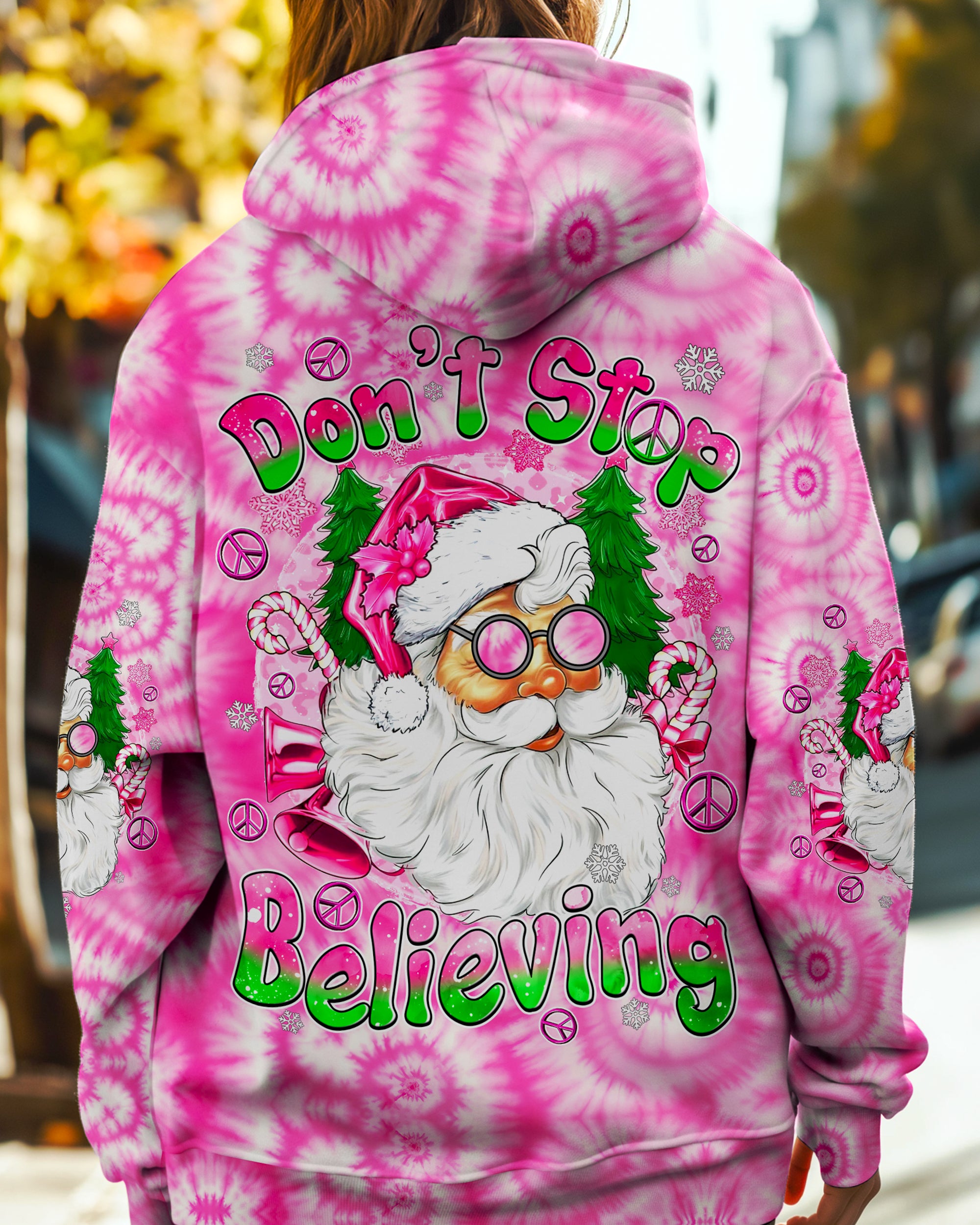 DON'T STOP BELIEVING PINK TIE DYE CHRISTMAS ALL OVER PRINT - TYQY1511242