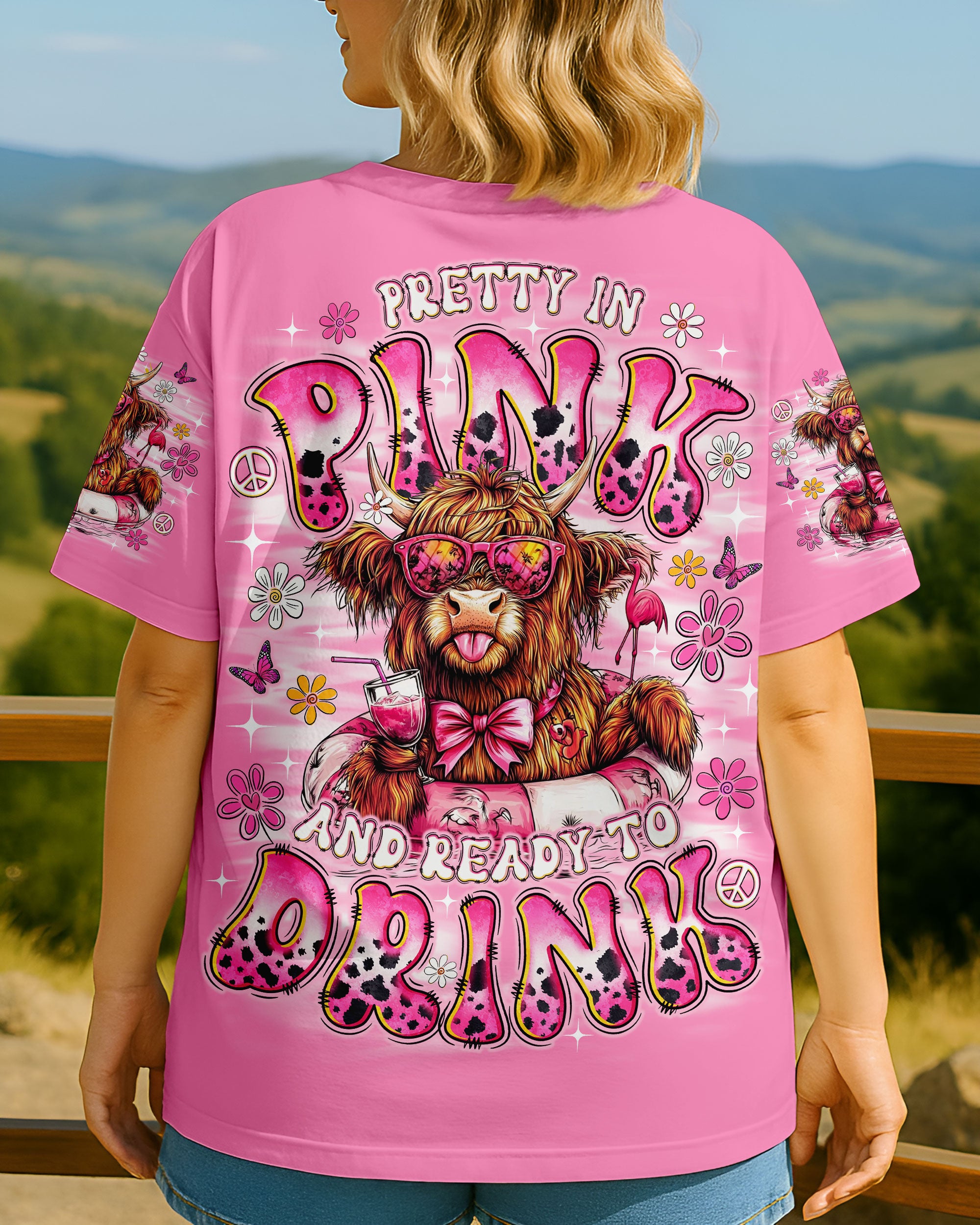 PRETTY IN PINK COW ALL OVER PRINT  - TLNO1807252