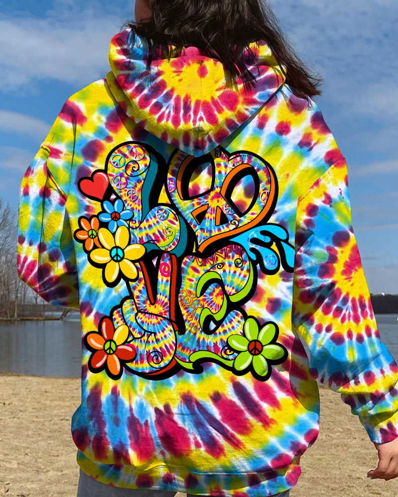 HIPPIE PEACE LOVE FLOWERS TIE DYE ALL OVER PRINT - TY31012313