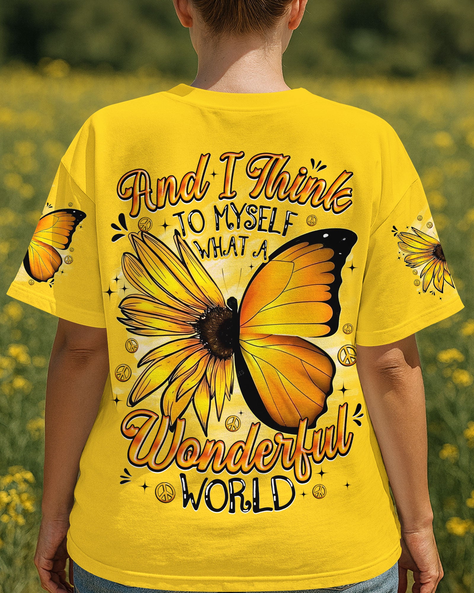 WHAT A WONDERFUL WORLD BUTTERFLY SUNFLOWER ALL OVER PRINT - TYQY2009254