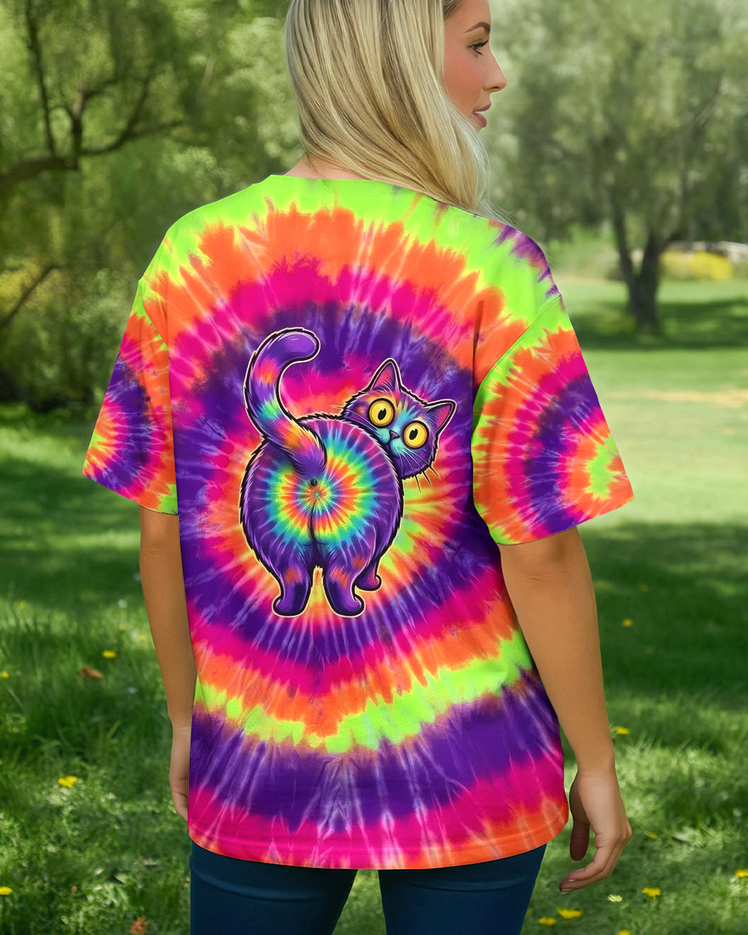 RAINBOW SWIRL CUTE CAT ALL OVER PRINT- YHHG2201261