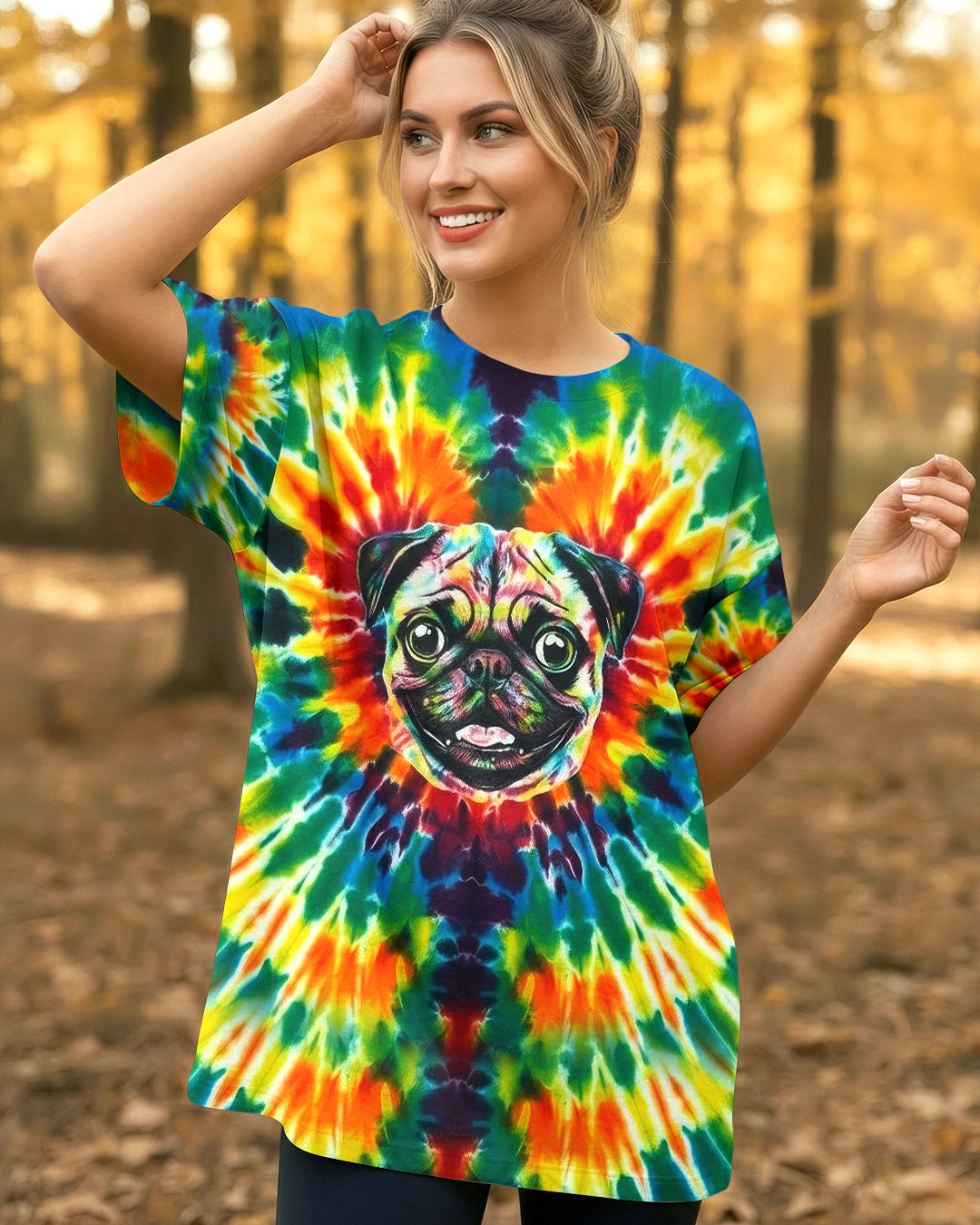 RAINBOW SWIRL FUNNY PUG DOG ALL OVER PRINT - YHHG0202262