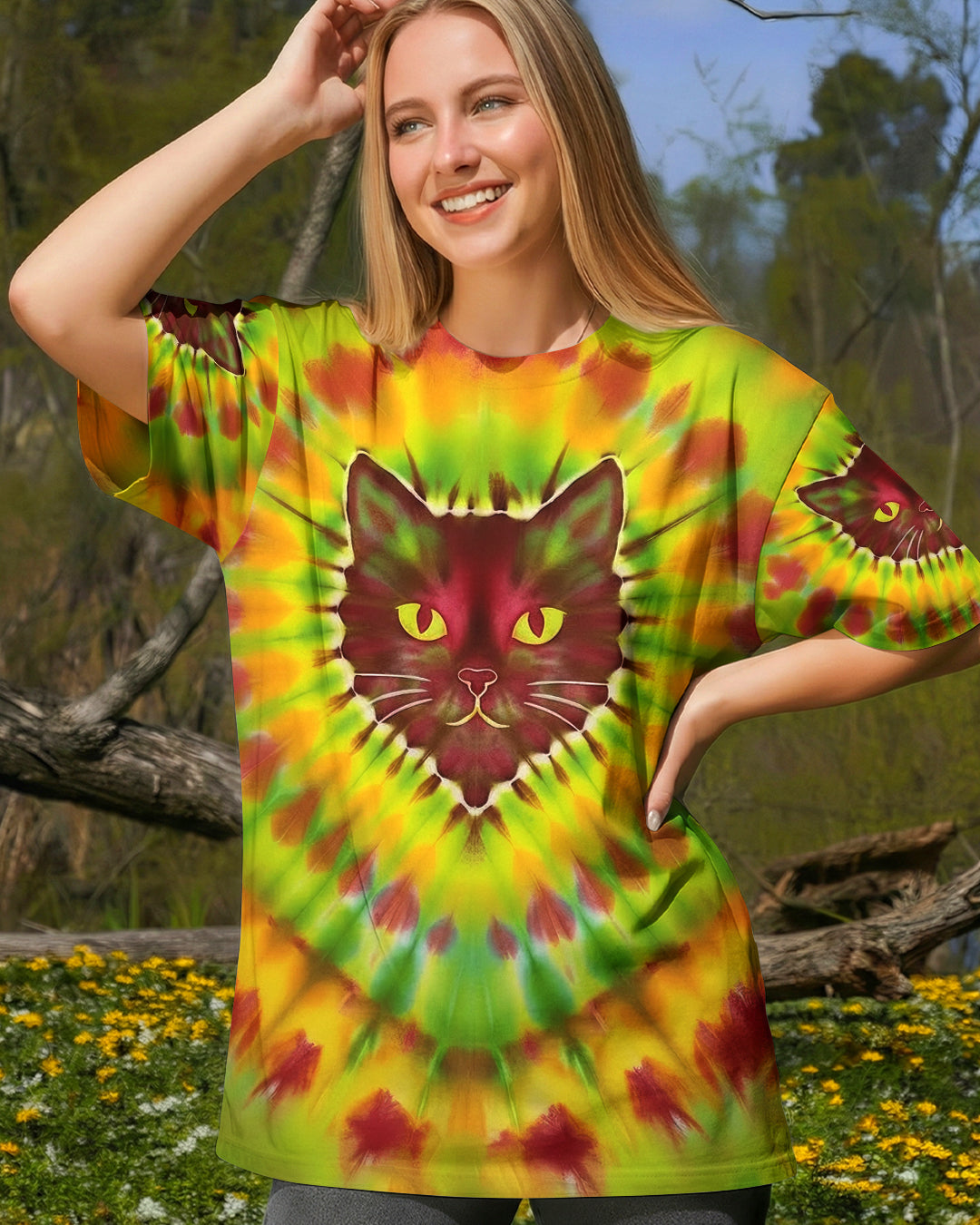 PSYCHEDELIC SWIRL CAT ALL OVER PRINT - YHHG2801262