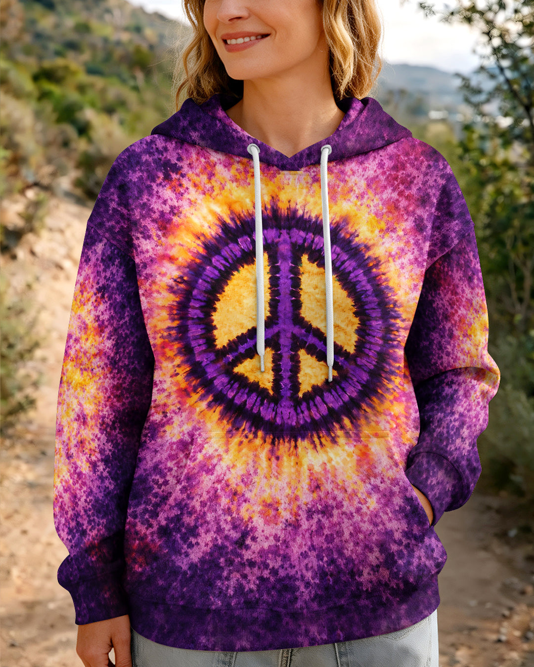 PEACE PAW PRINT PURPLE YELLOW SWIRL ALL OVER PRINT - TLHG3103263