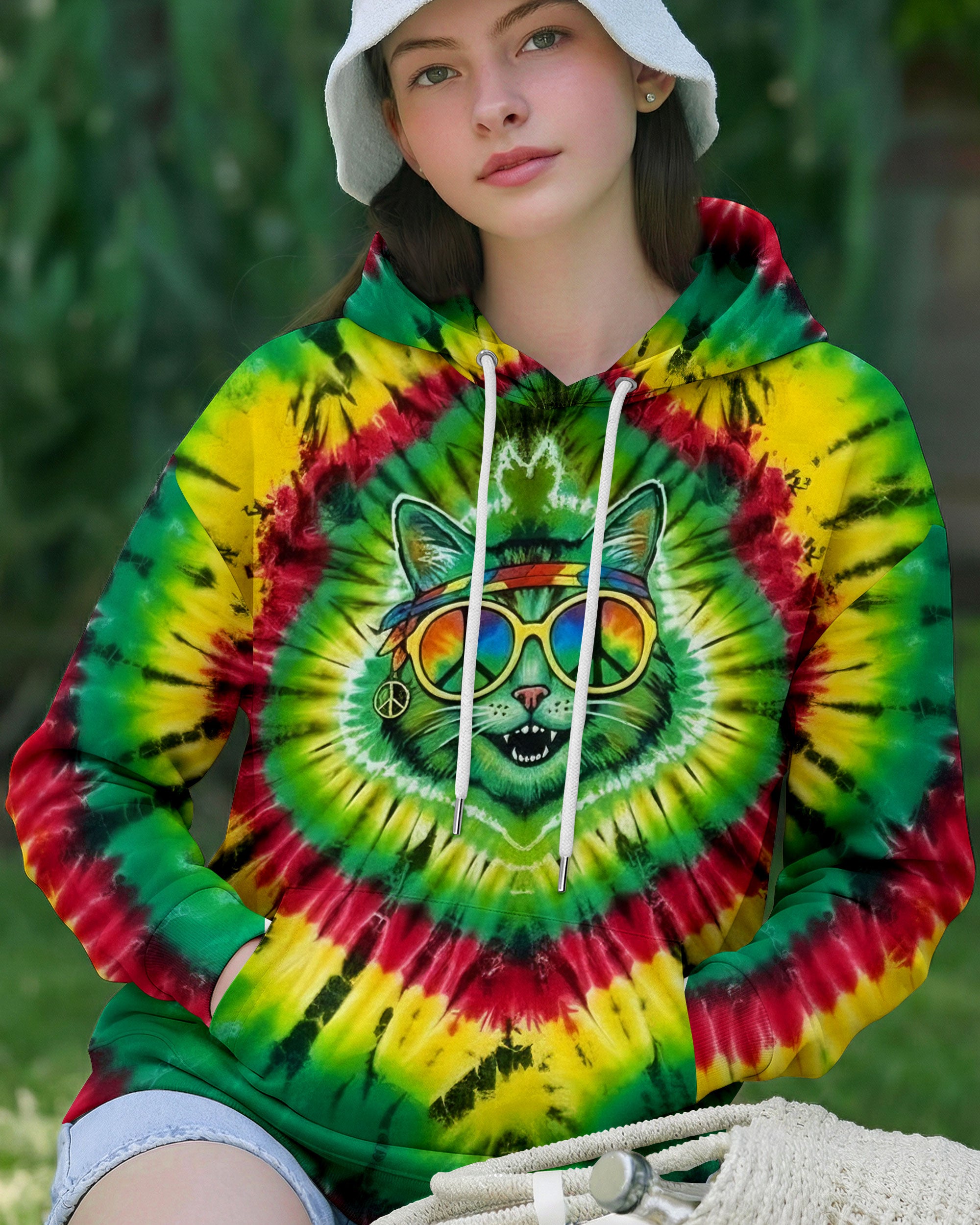 COLORFUL SWIRL HIPPIE CAT ALL OVER PRINT - YHLN0901262