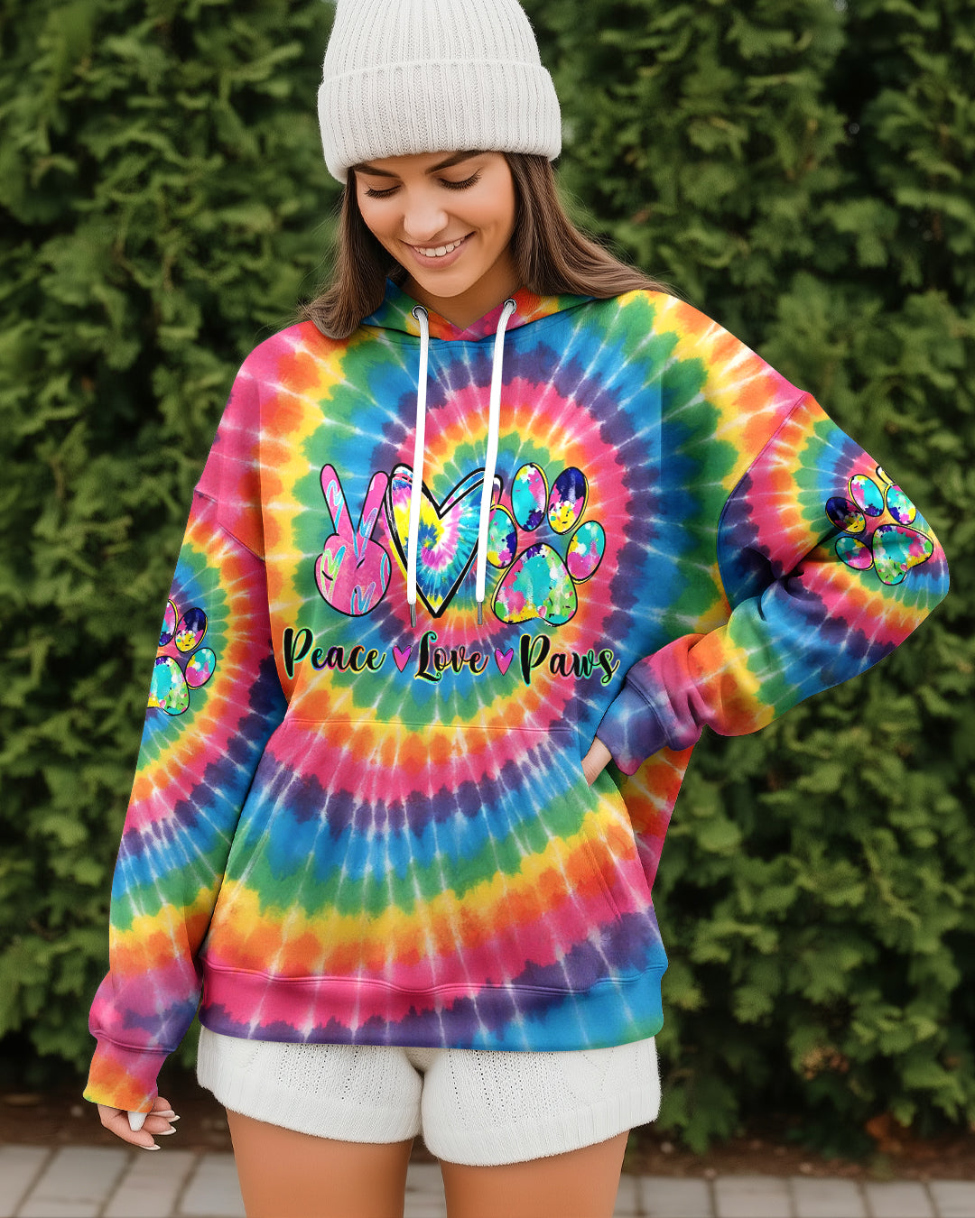 PEACE LOVE PAWS RAINBOW SWIRL ALL OVER PRINT - YHHG2612252