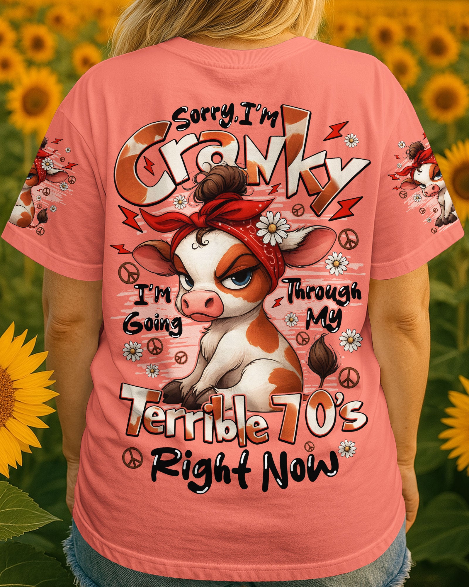 SORRY I'M CRANKY 70'S COW ALL OVER PRINT - TYQY1709252