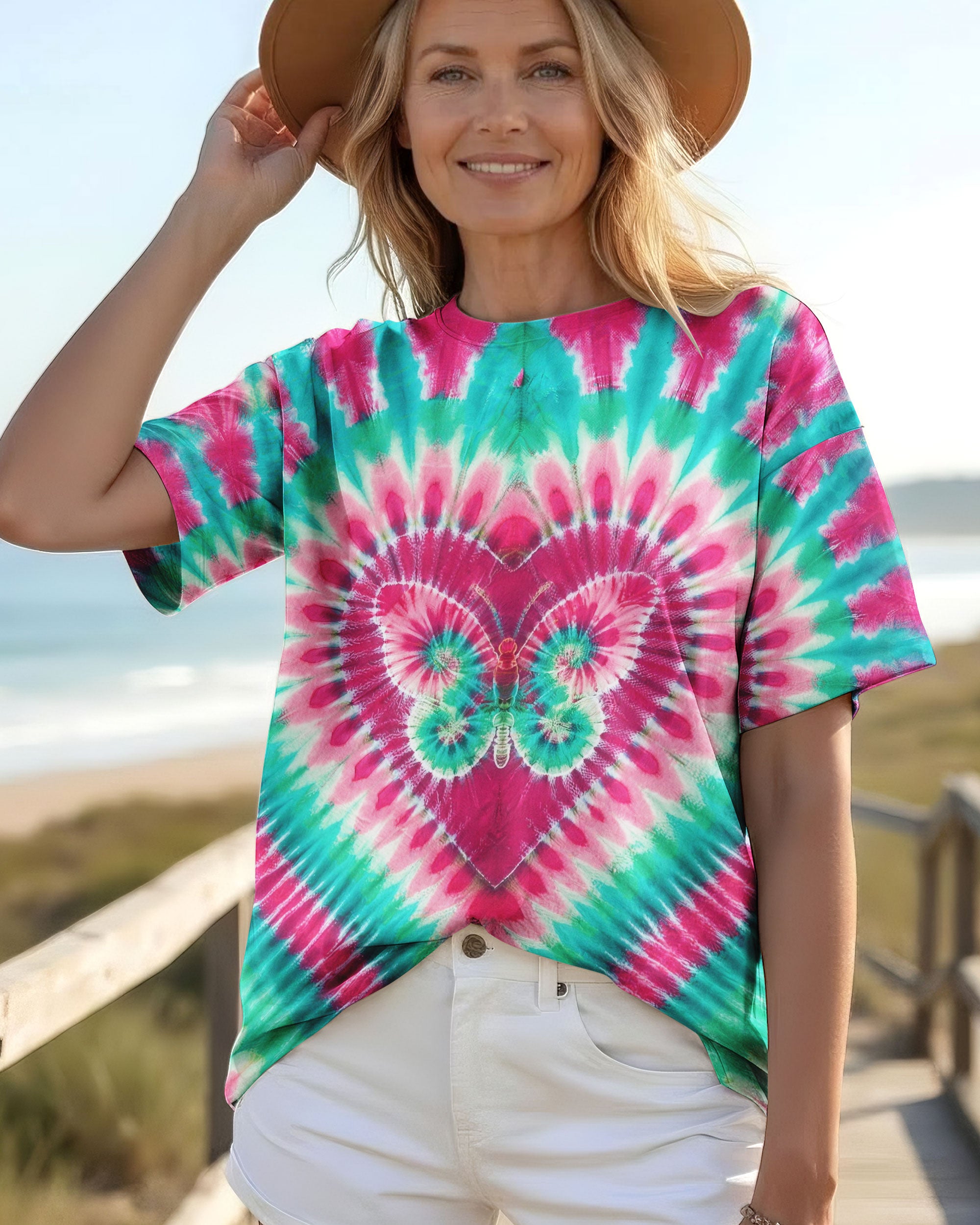 TEAL PINK BUTTERFLY HEART ALL OVER PRINT - TYLN1603261