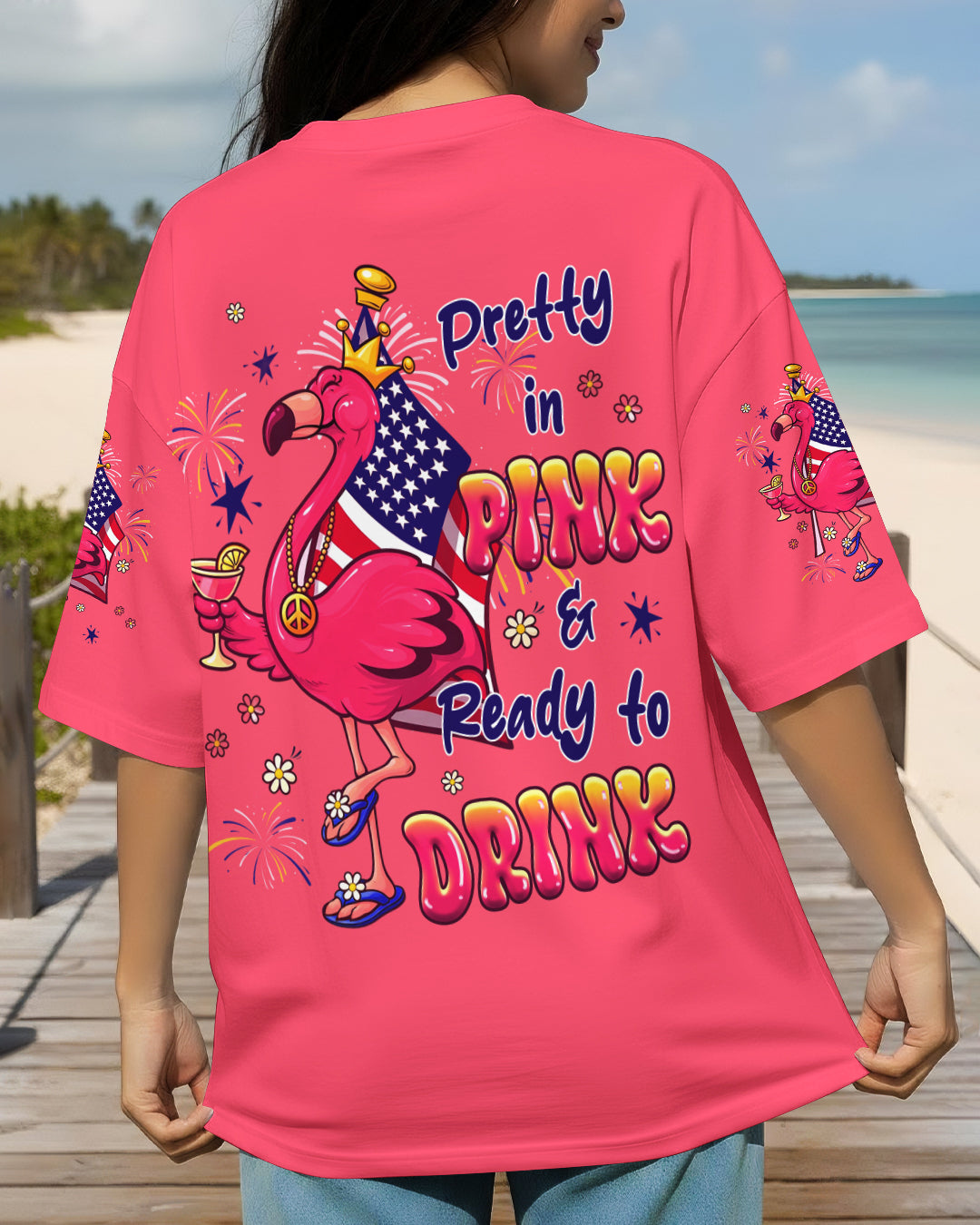 PRETTY IN PINK FLAMINGO RED WHITE & BLUE  ALL OVER PRINT - TLHG2403261