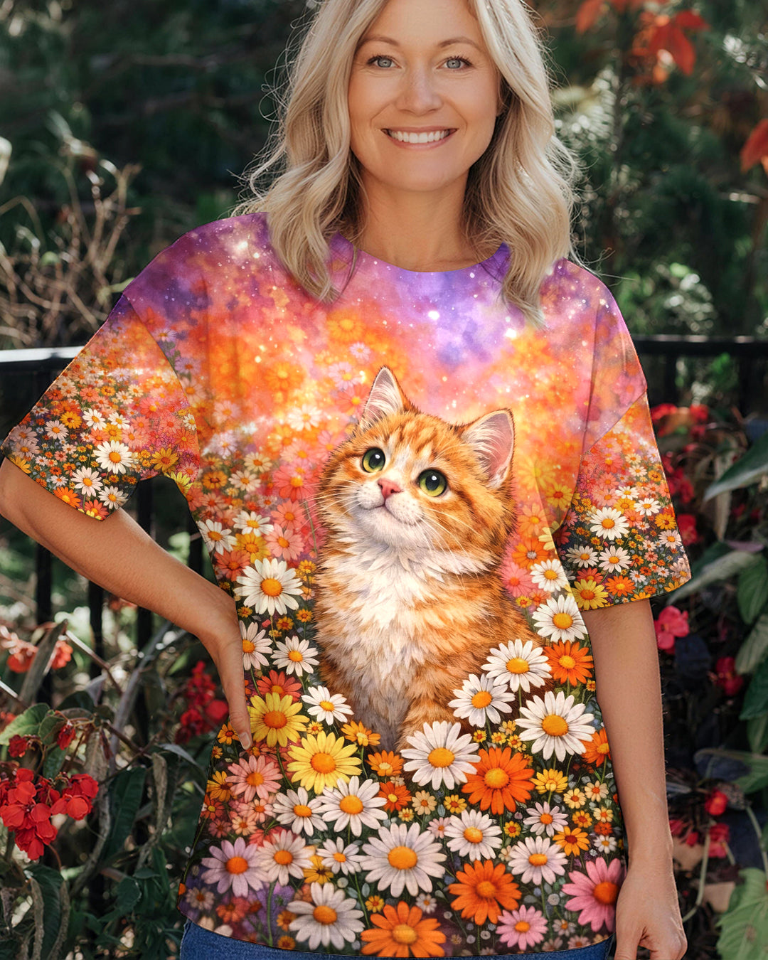 WATERCOLOR FLORAL CAT ALL OVER PRINT - TLHG1603261