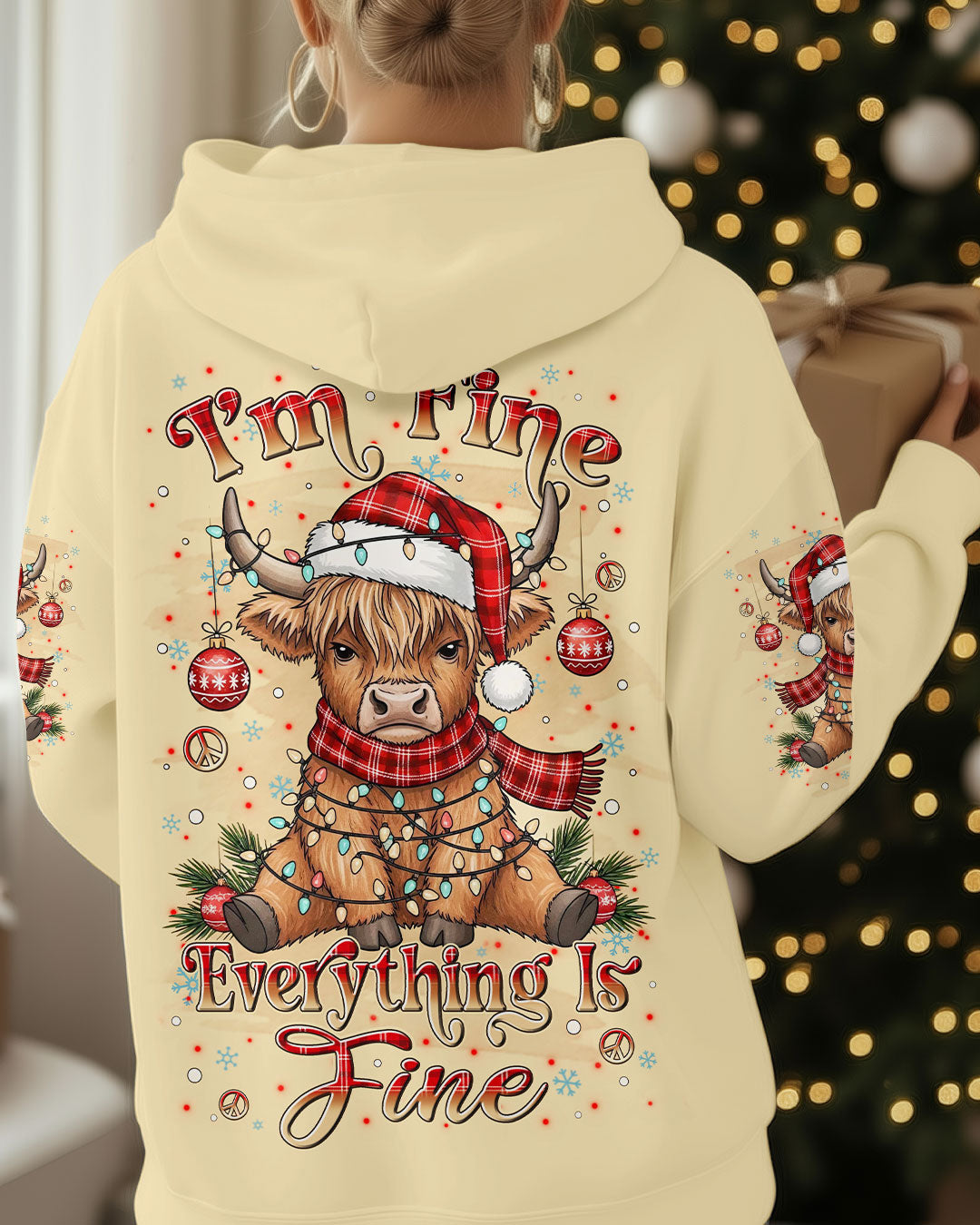 I'M FINE EVERYTHING IS FINE CHRISTMAS COW ALL OVER PRINT - YHLN1011252