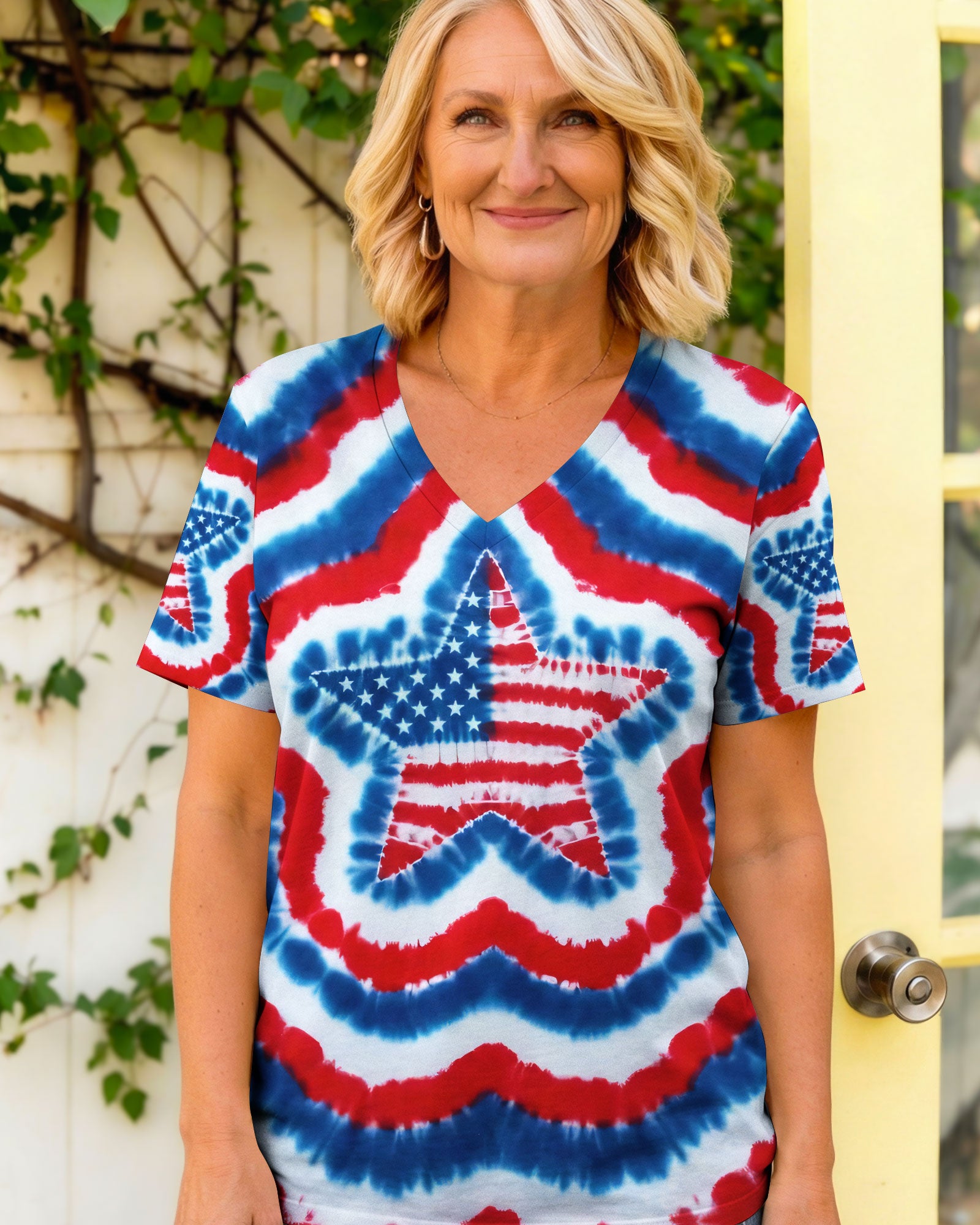 RED WHITE AND BLUE FLAG STAR ALL OVER PRINT - TYQY2403262