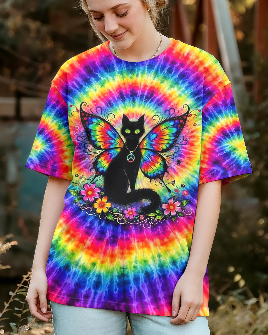 RAINBOW SWIRL BLACK CAT ALL OVER PRINT - YHHG2502261