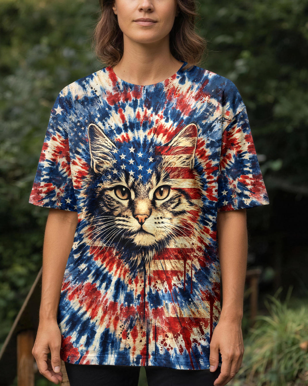 CAT RED WHITE & BLUE VINTAGE SWIRL ALL OVER PRINT - TLHG1003263