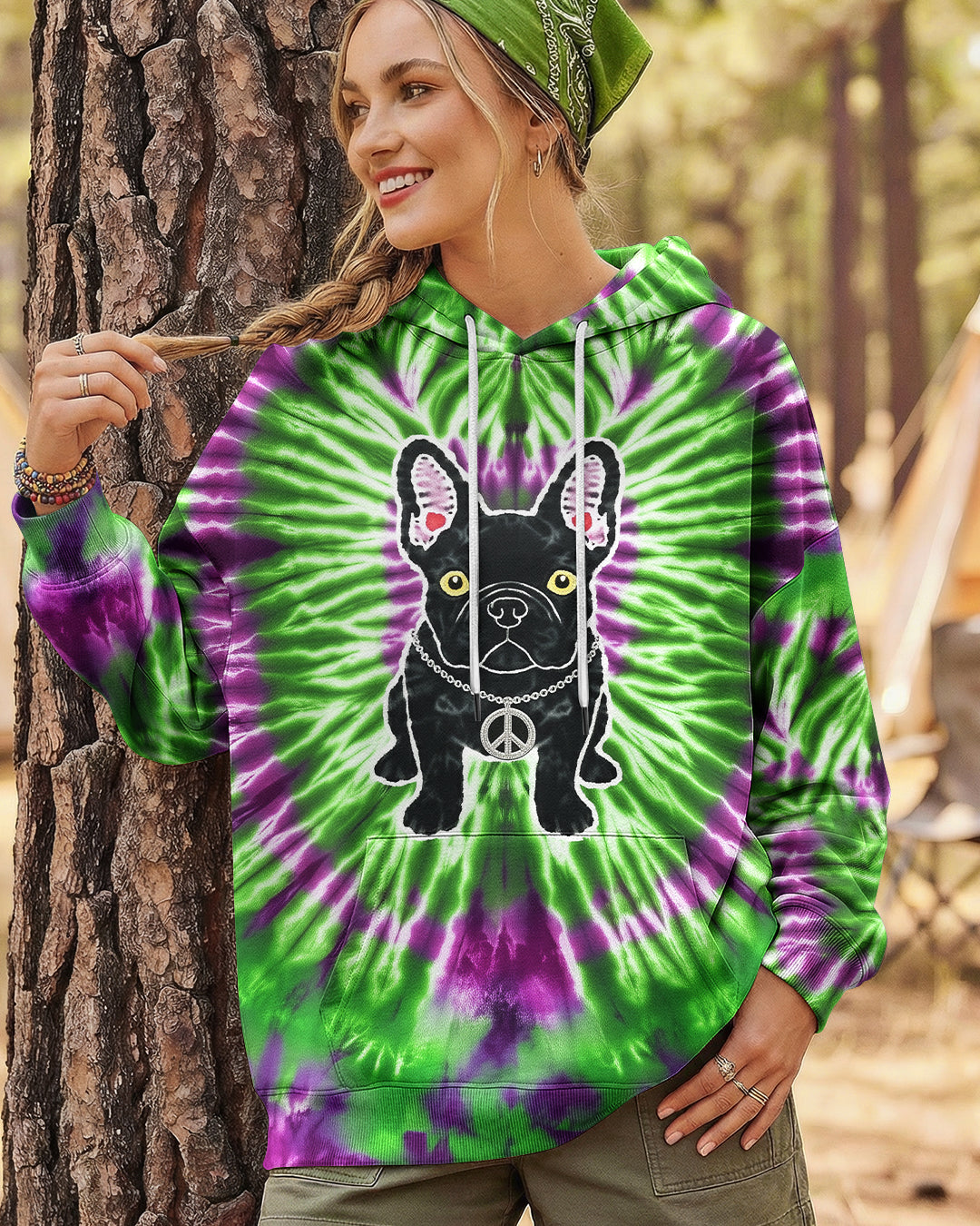 GREEN PURPLE SWIRL FRENCH BULLDOG ALL OVER PRINT - YHHG1901254