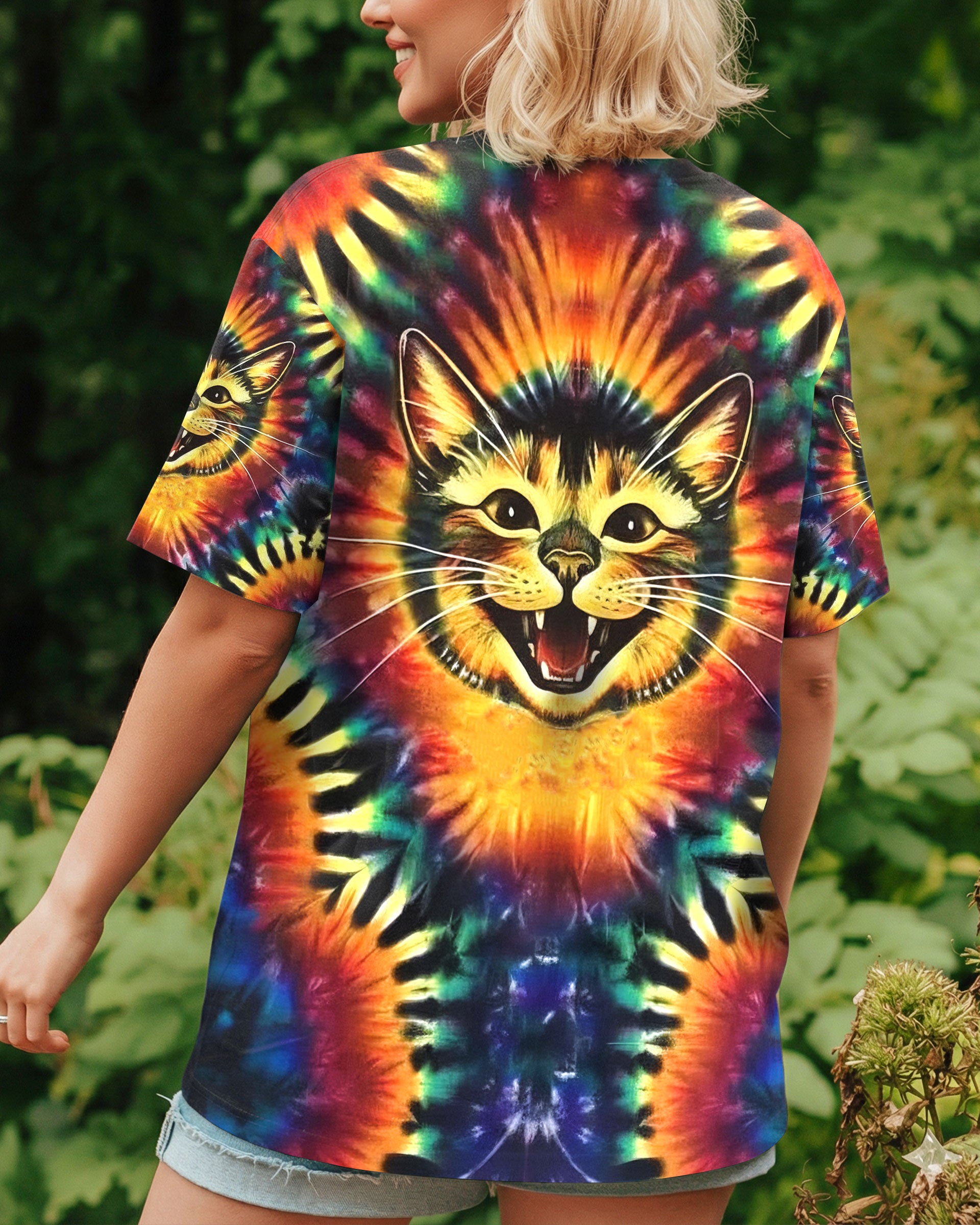 RAINBOW SWIRL HAPPY CAT ALL OVER PRINT - YHLN1301252