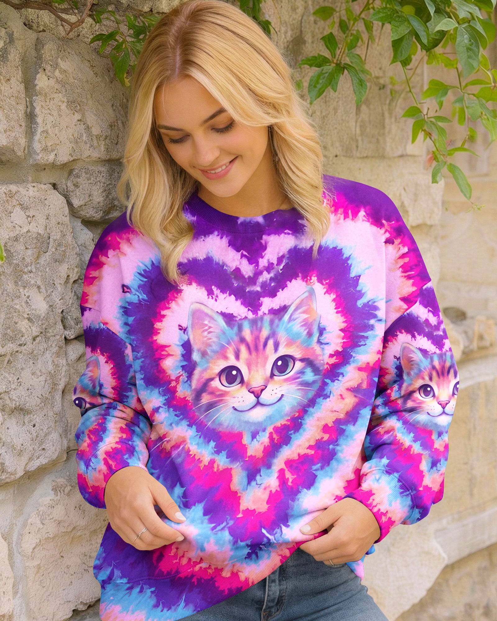 PINK VIOLET HEART CAT ALL OVER PRINT - TYQY0503261