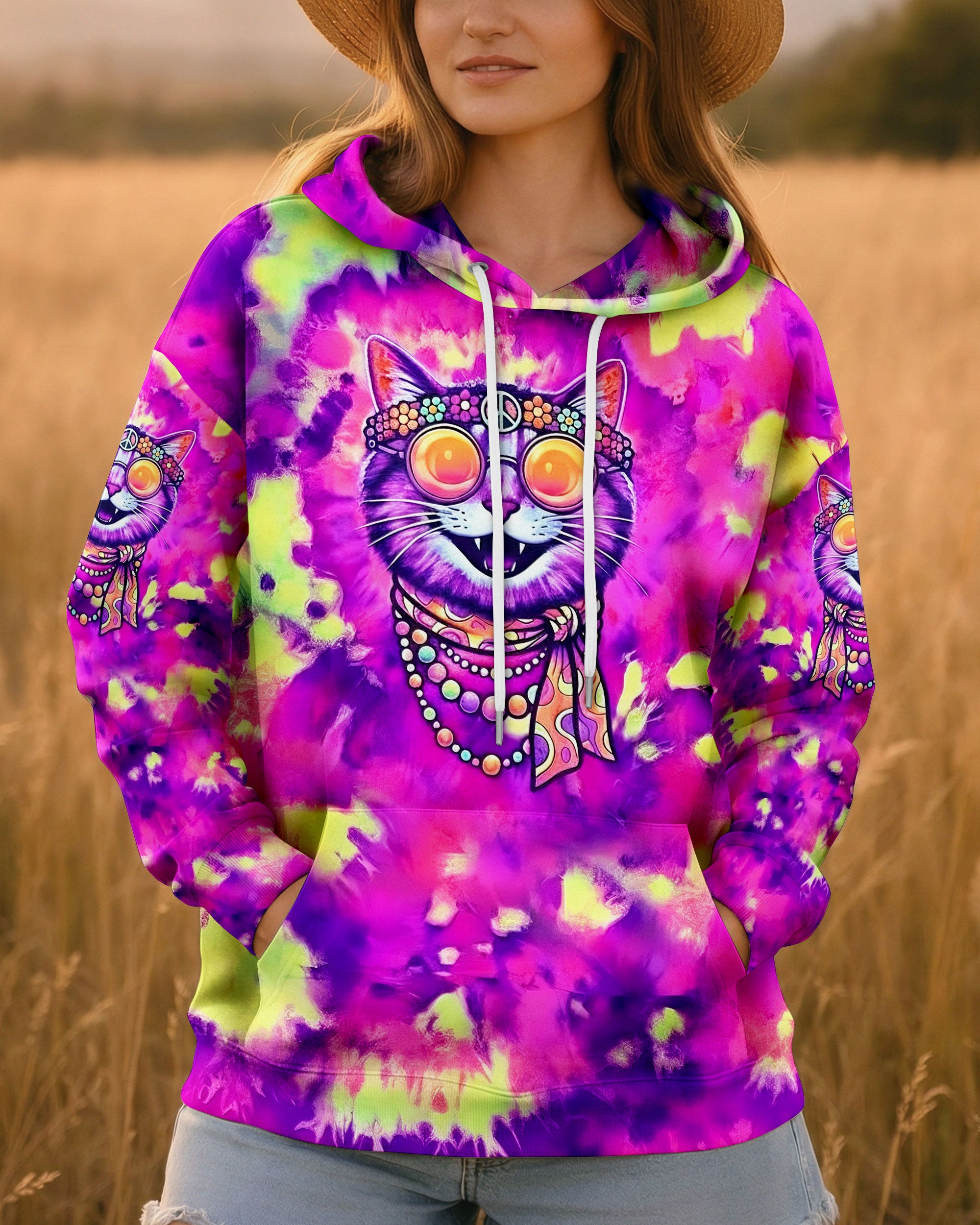 RADIANT NEON FUNNY HAPPY CAT ALL OVER PRINT - YHLN2101262