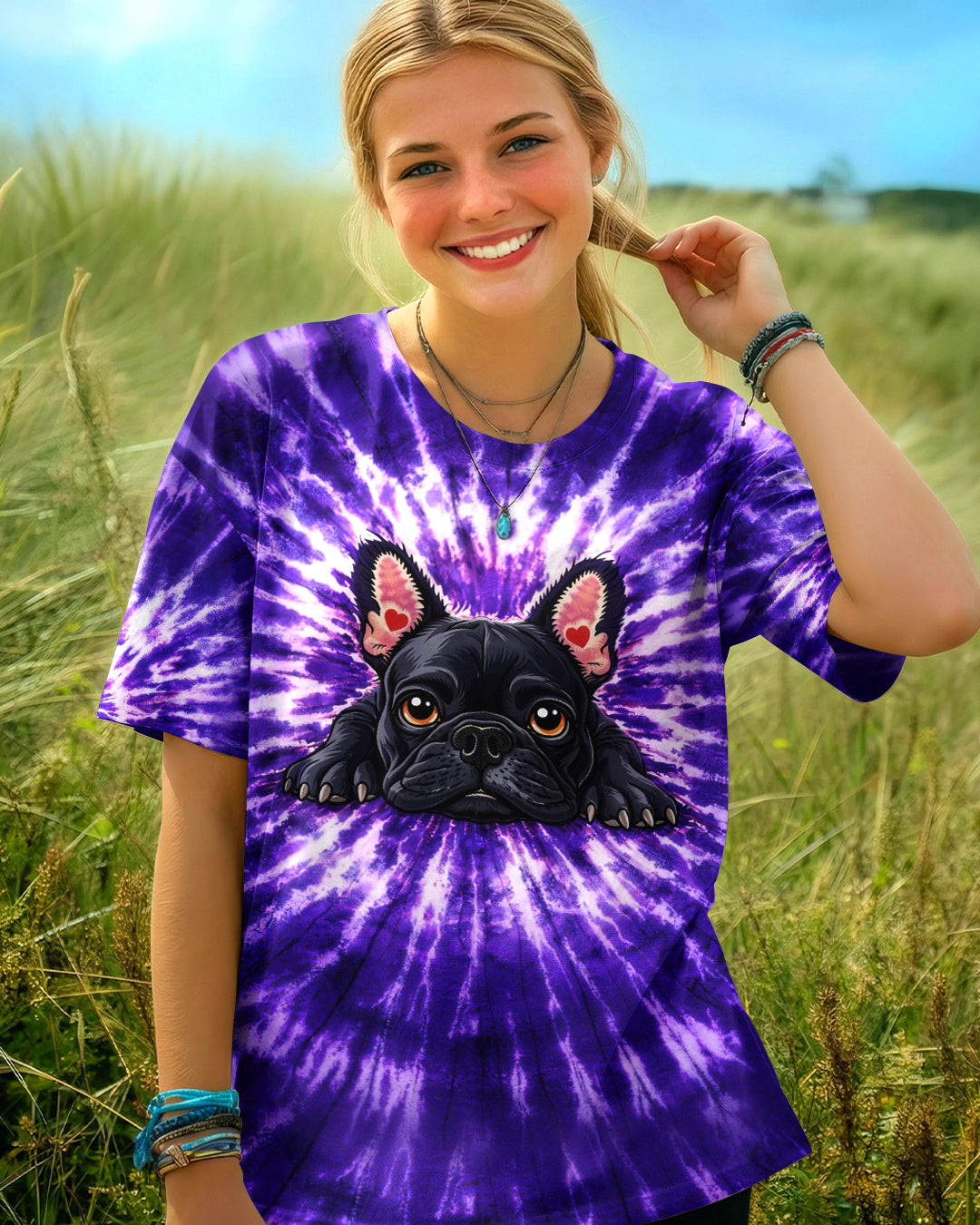 FRENCH BULLDOG PURPLE SWIRL ALL OVER PRINT - TLHG0903262