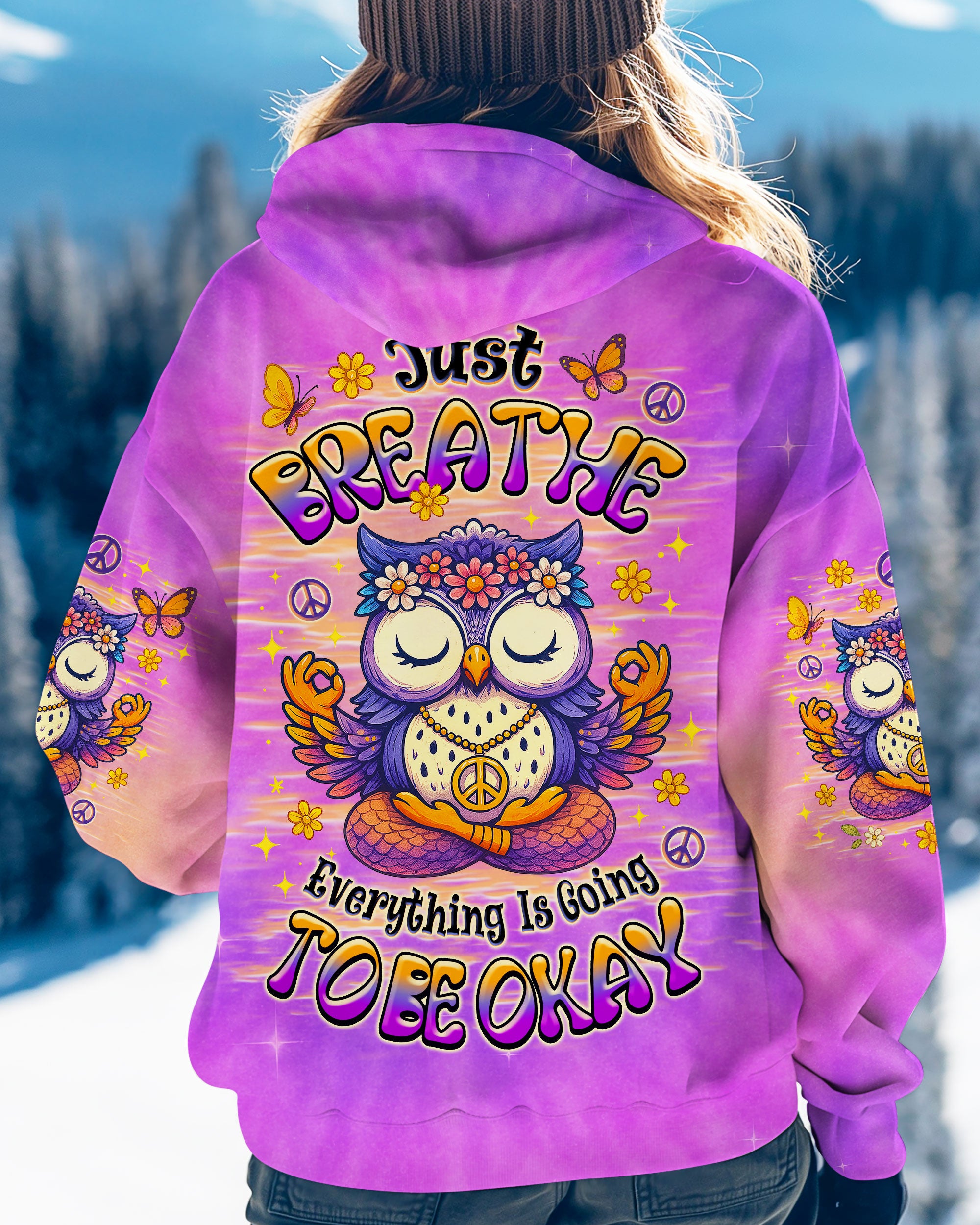 JUST BREATHE OWL TIE DYE ALL OVER PRINT - TLNZ2207252