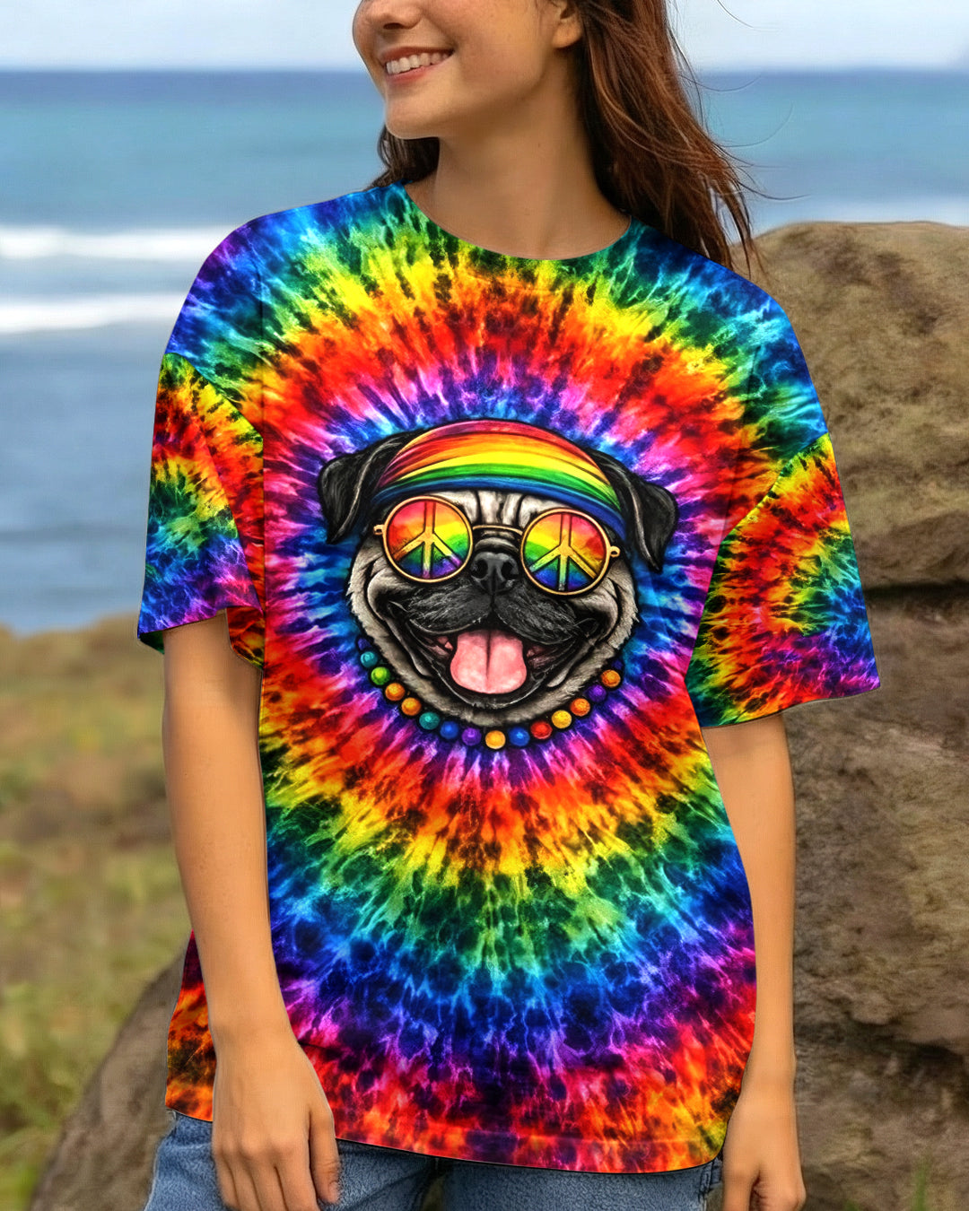FUNNY HIPPIE PUG DOG ALL OVER PRINT - YHHG2702262