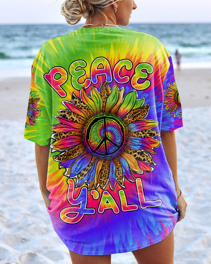 PEACE Y'ALL SUNFLOWER TIE DYE LEOPARD ALL OVER PRINT - TLNZ1407233