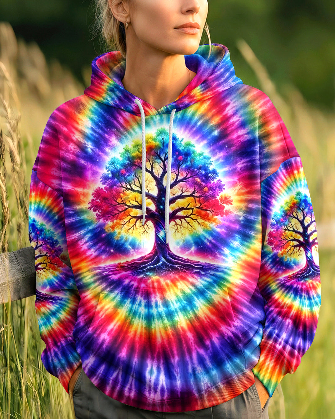 NEON RAINBOW SWIRL TREE OF LIFE ALL OVER PRINT - YHHG2402262