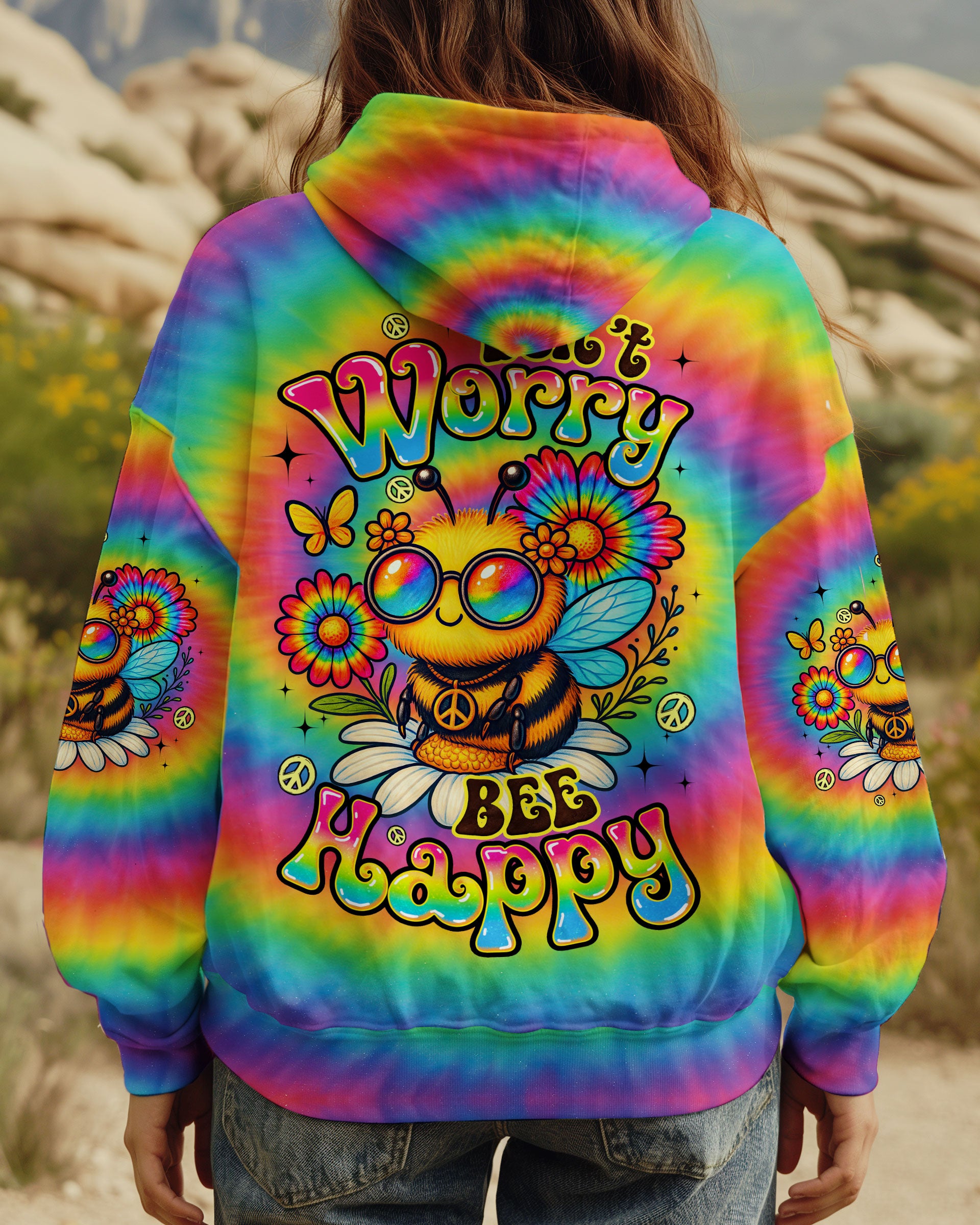 DON'T WORRY BEE HAPPY TIE DYE ALL OVER PRINT - TYQY1606251