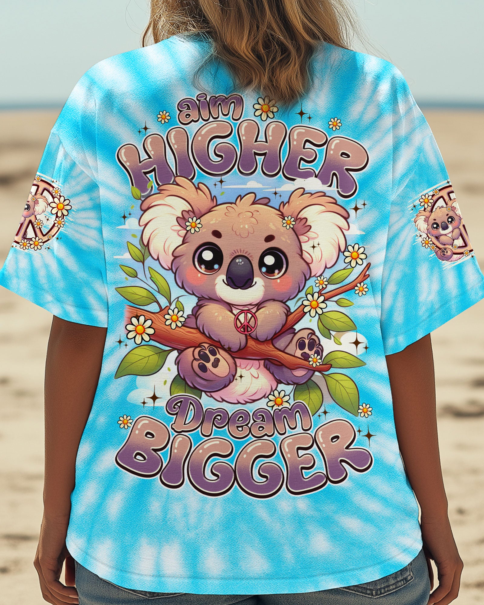 AIM HIGHER DREAM BIGGER KOALA HIPPIE TIE DYE ALL OVER PRINT - TY1107251