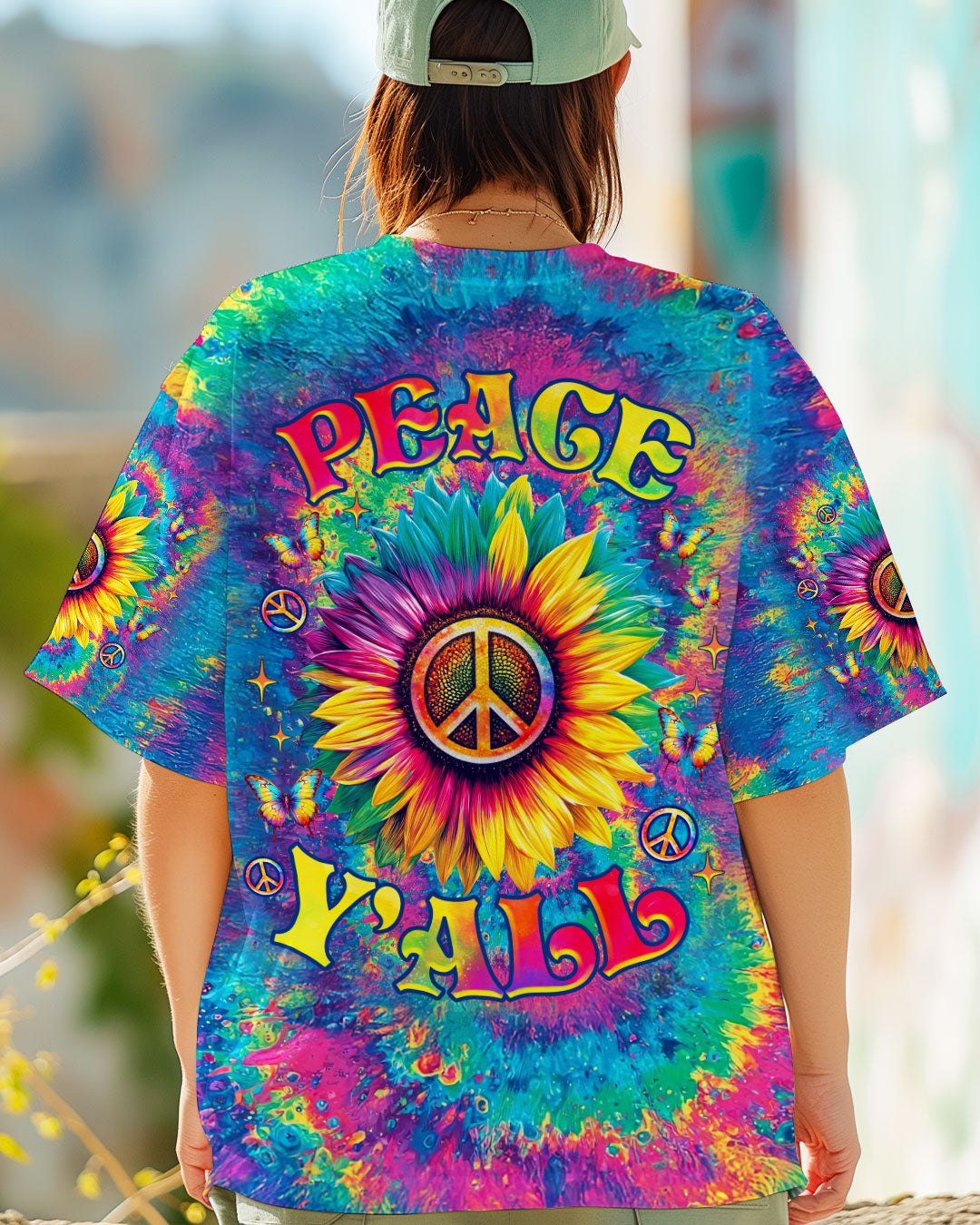 PEACE Y'ALL SUNFLOWER TIE DYE ALL OVER PRINT  - TLNZ0906252