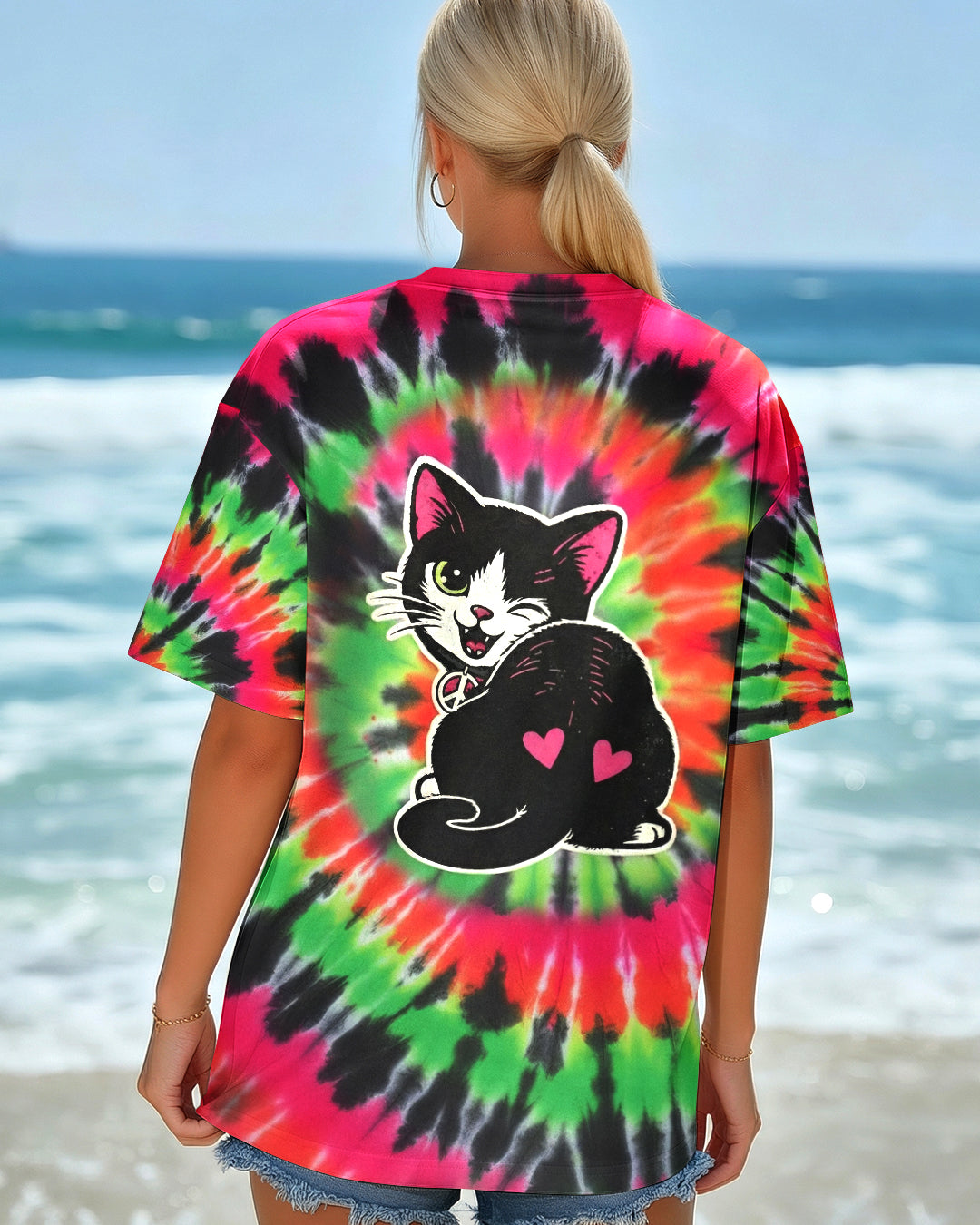 CAT MEOW PINK GREEN SWIRL ALL OVER PRINT - YHHG2901261