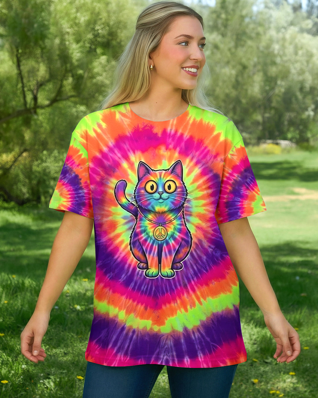 RAINBOW SWIRL CUTE CAT ALL OVER PRINT- YHHG2201261