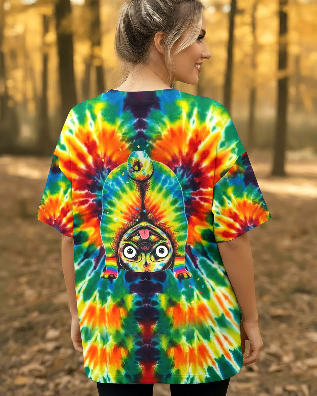 RAINBOW SWIRL FUNNY PUG DOG ALL OVER PRINT - YHHG0202262