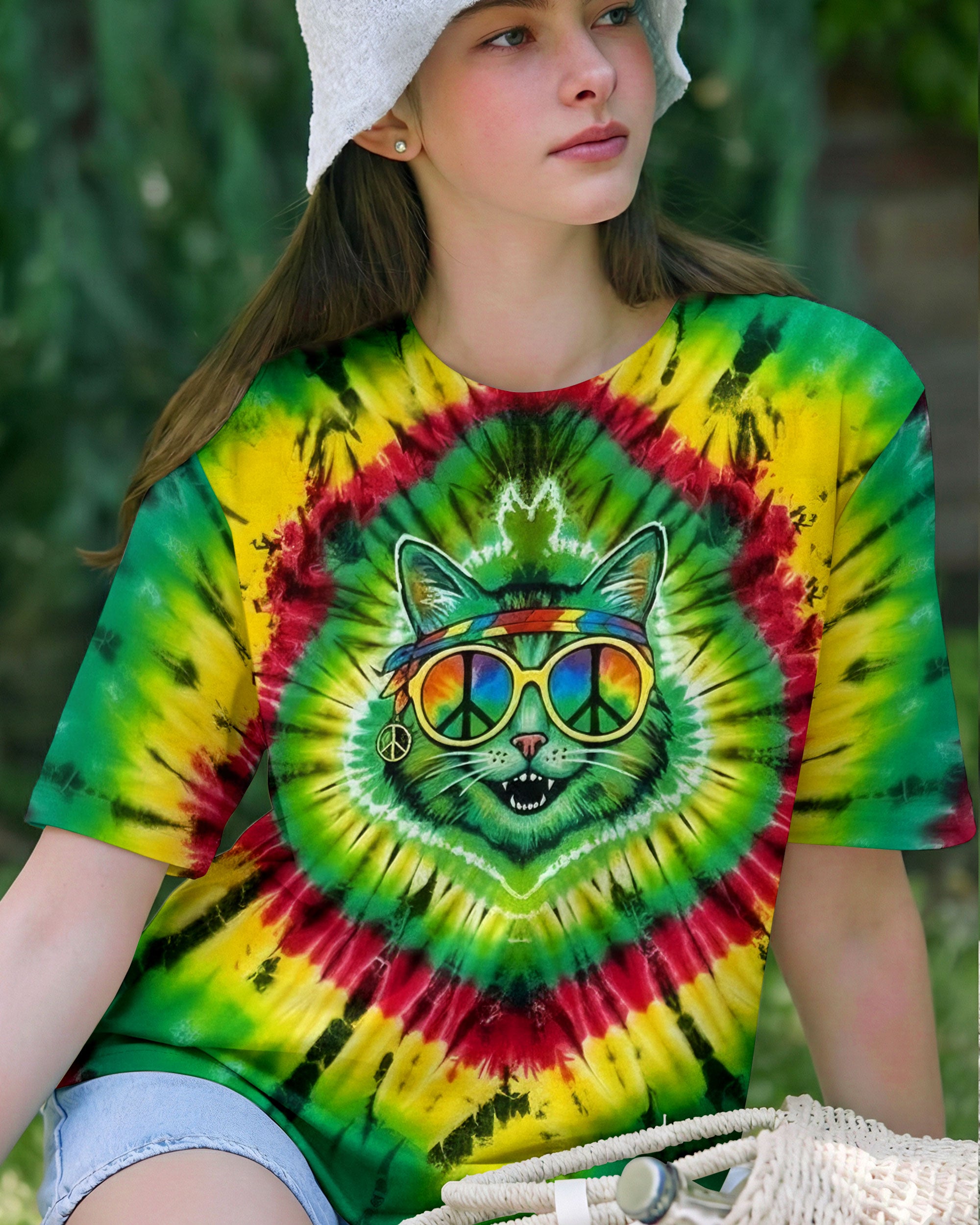 COLORFUL SWIRL HIPPIE CAT ALL OVER PRINT - YHLN0901262