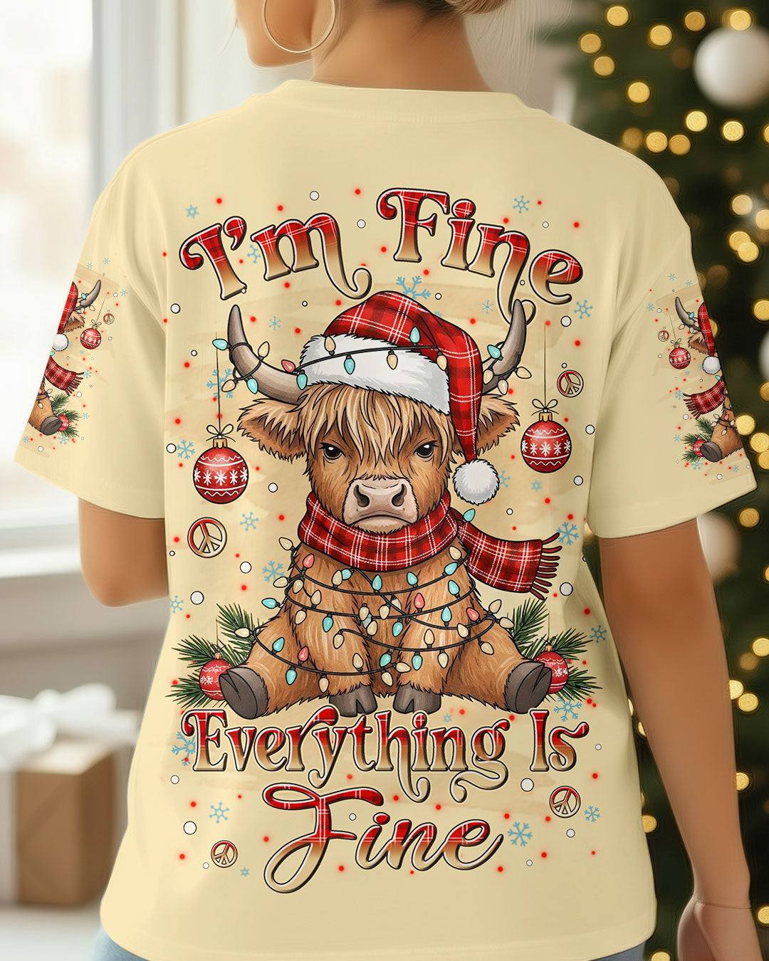 I'M FINE EVERYTHING IS FINE CHRISTMAS COW ALL OVER PRINT - YHLN1011252