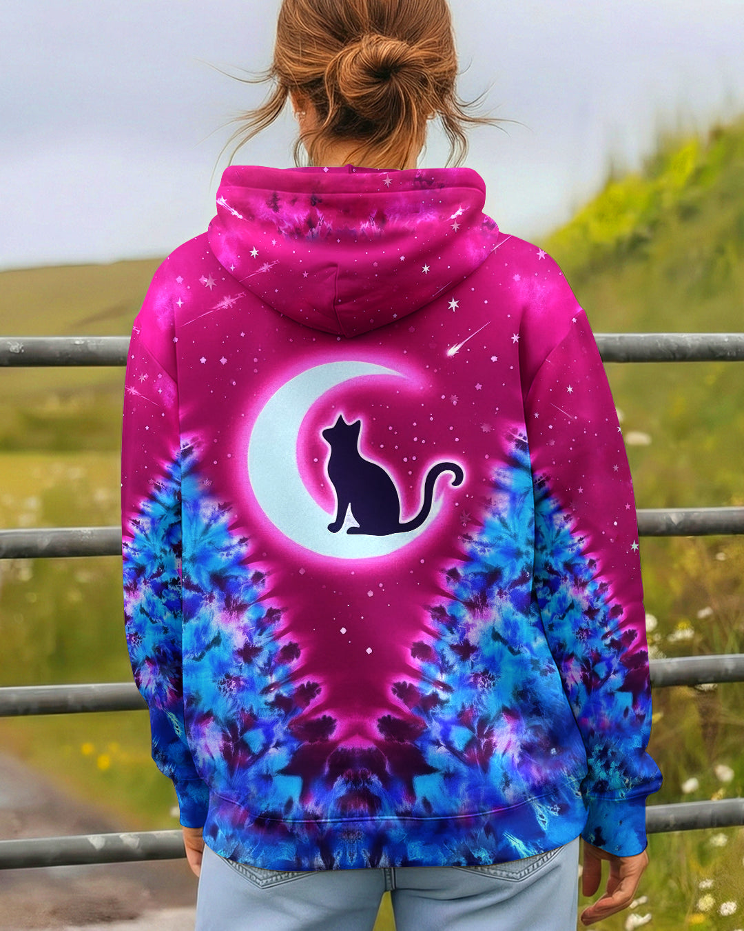 PINK BLUE SWIRL COSMIC CAT ALL OVER PRINT - YHHG2701261