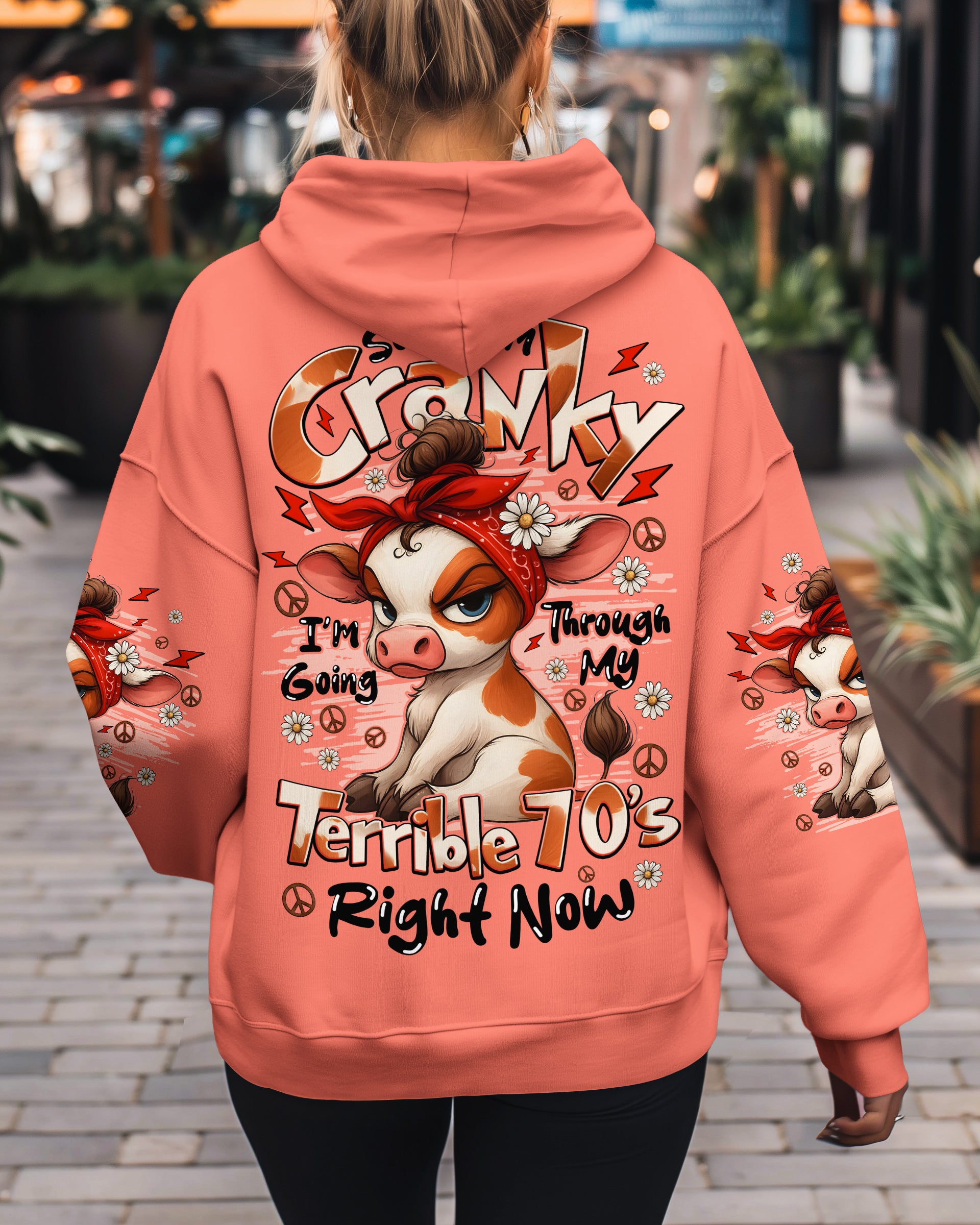 SORRY I'M CRANKY 70'S COW ALL OVER PRINT - TYQY1709252