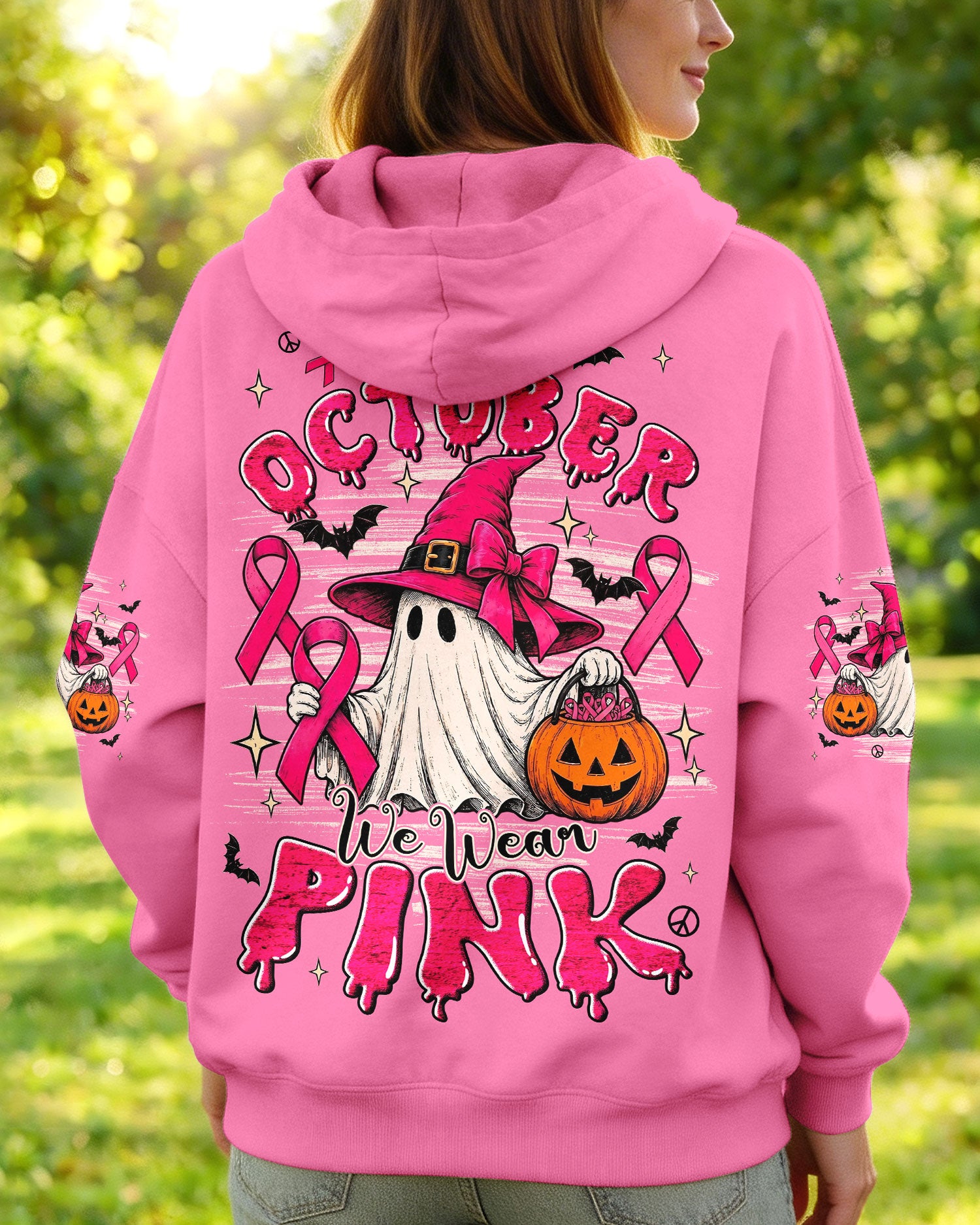 IN OCTOBER WE WEAR PINK HALLOWEEN BOO ALL OVER PRINT - TYLN1707263
