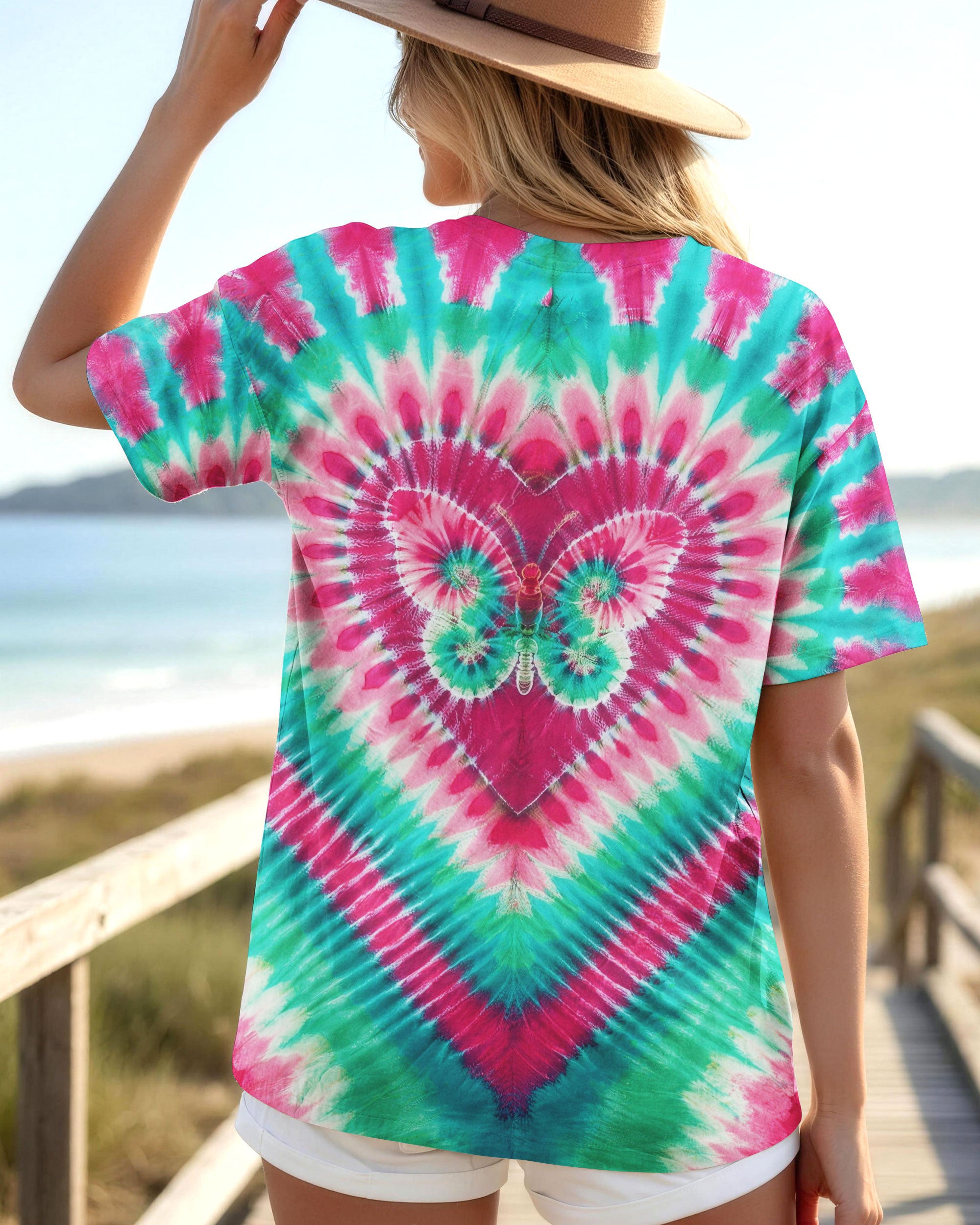 TEAL PINK BUTTERFLY HEART ALL OVER PRINT - TYLN1603261