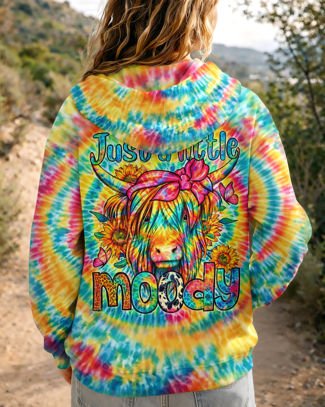 JUST A LITTLE MOODY COW HIPPIE SWIRL ALL OVER PRINT  - TLHG2003262