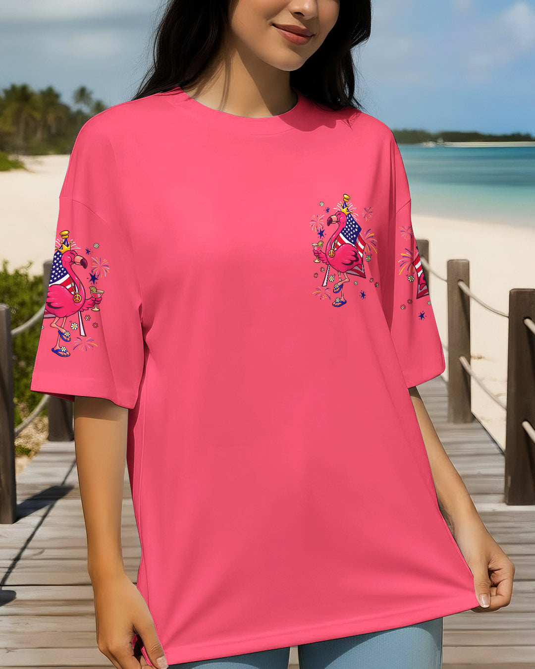 PRETTY IN PINK FLAMINGO RED WHITE & BLUE  ALL OVER PRINT - TLHG2403261