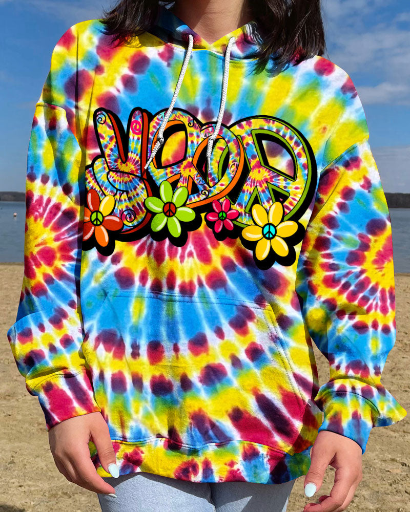 HIPPIE PEACE LOVE FLOWERS TIE DYE ALL OVER PRINT - TY31012313