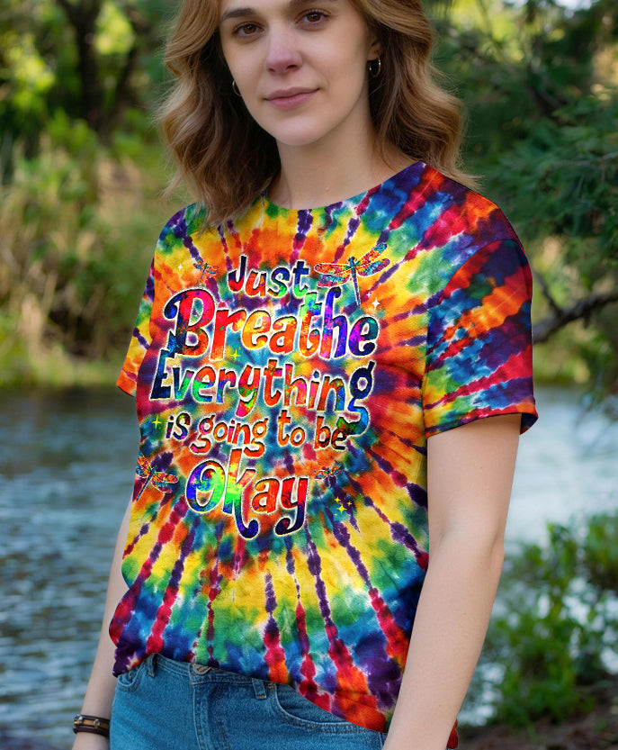 JUST BREATHE DRAGONFLY  COLORFUL  SWIRL ALL OVER PRINT - TLHG0904261
