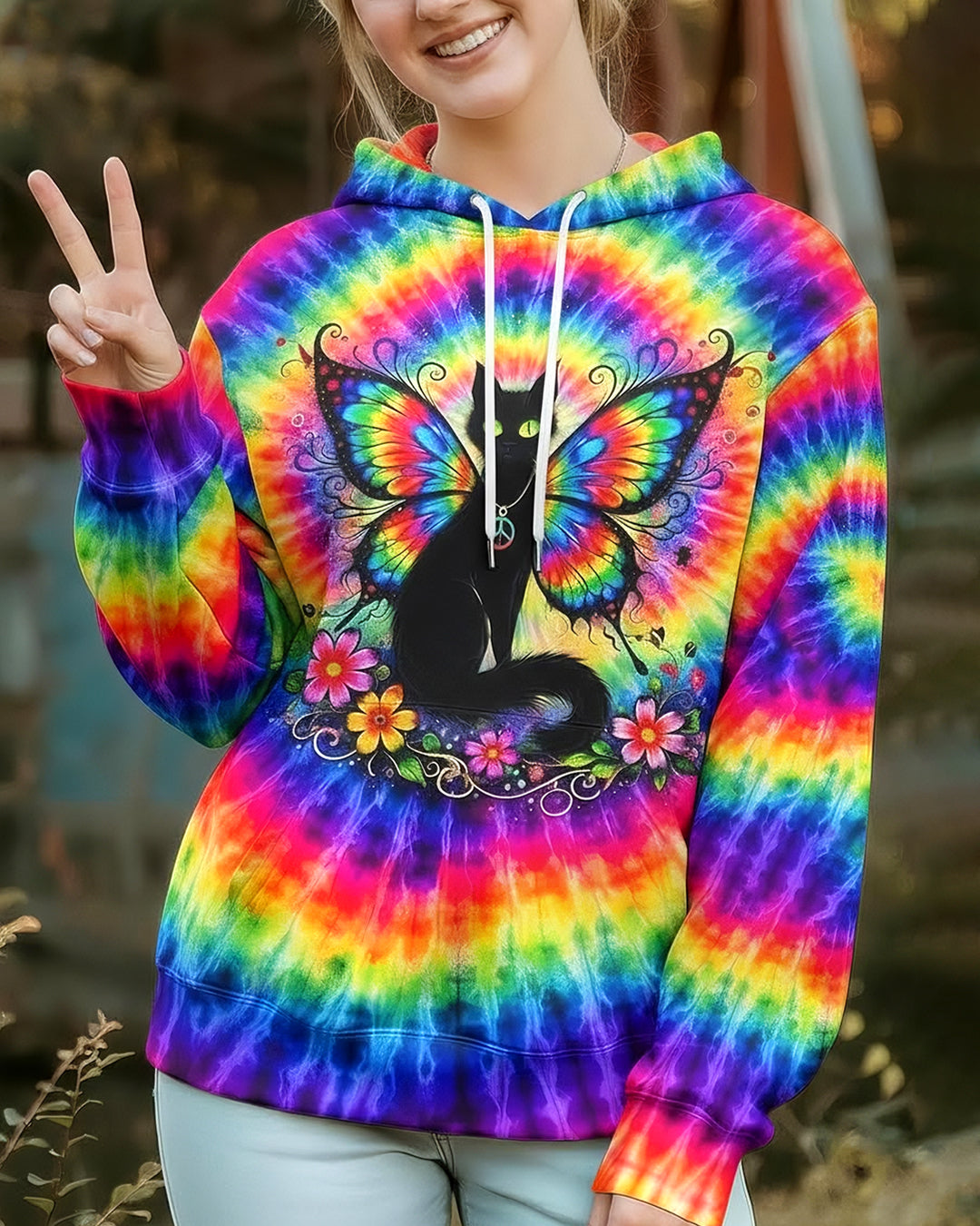 RAINBOW SWIRL BLACK CAT ALL OVER PRINT - YHHG2502261