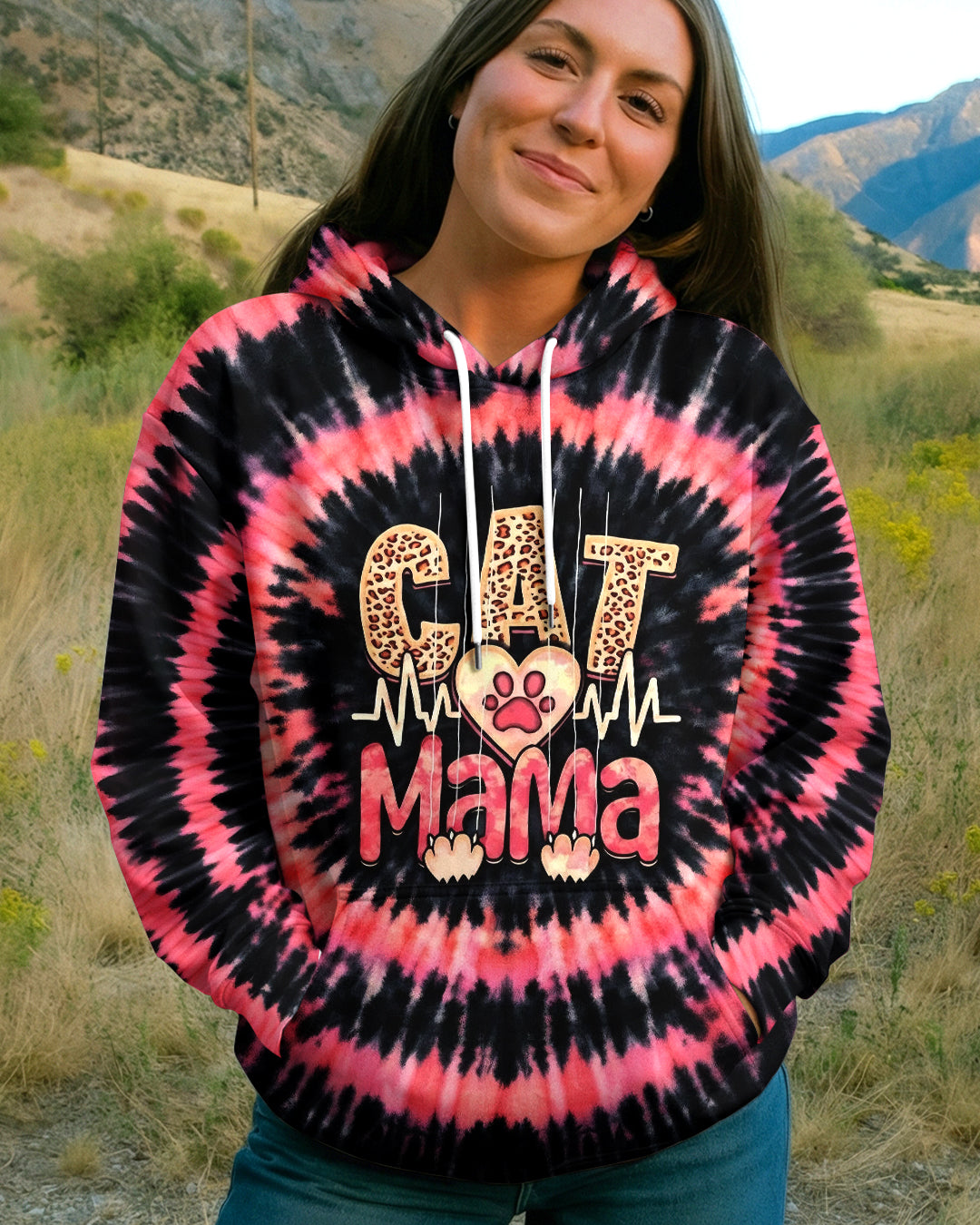 CAT MAMA HEARTBEAT SWIRL ALL OVER PRINT - TLHG0403263