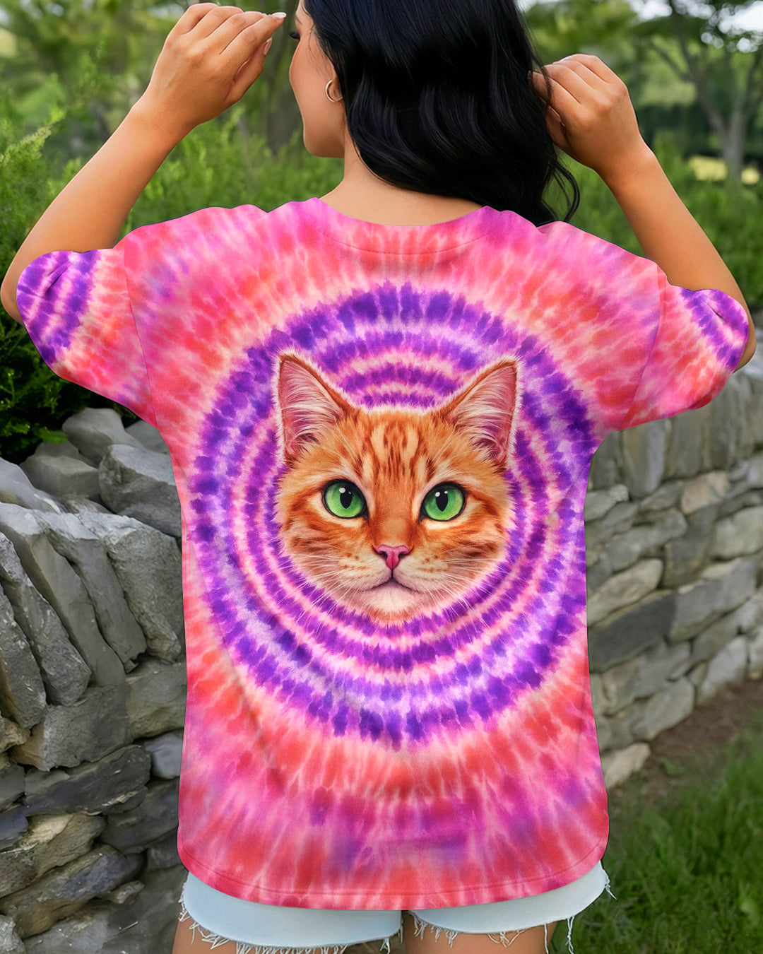 GINGER TABBY CAT PURPLE & PINK  SWIRL ALL OVER PRINT - TLHG0403262