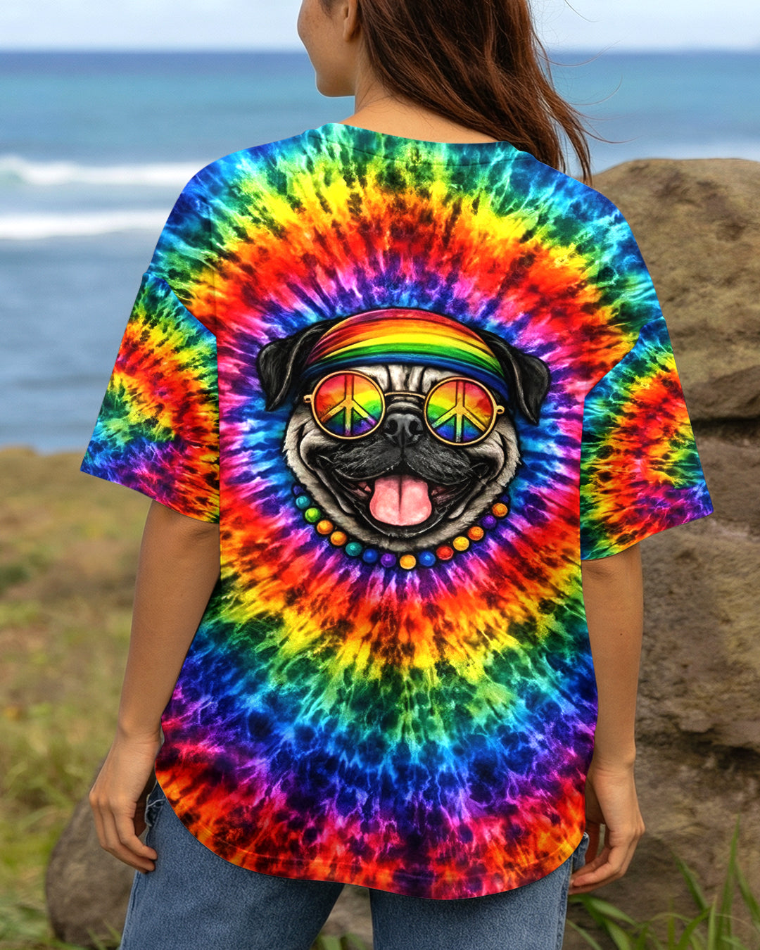 FUNNY HIPPIE PUG DOG ALL OVER PRINT - YHHG2702262