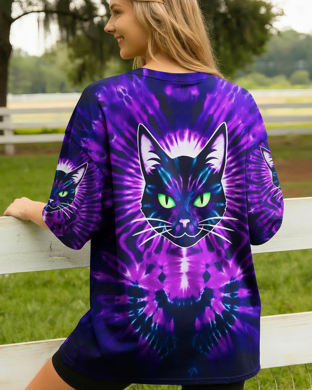 NEON PURPLE COOL CAT ALL OVER PRINT - YHHG0202261