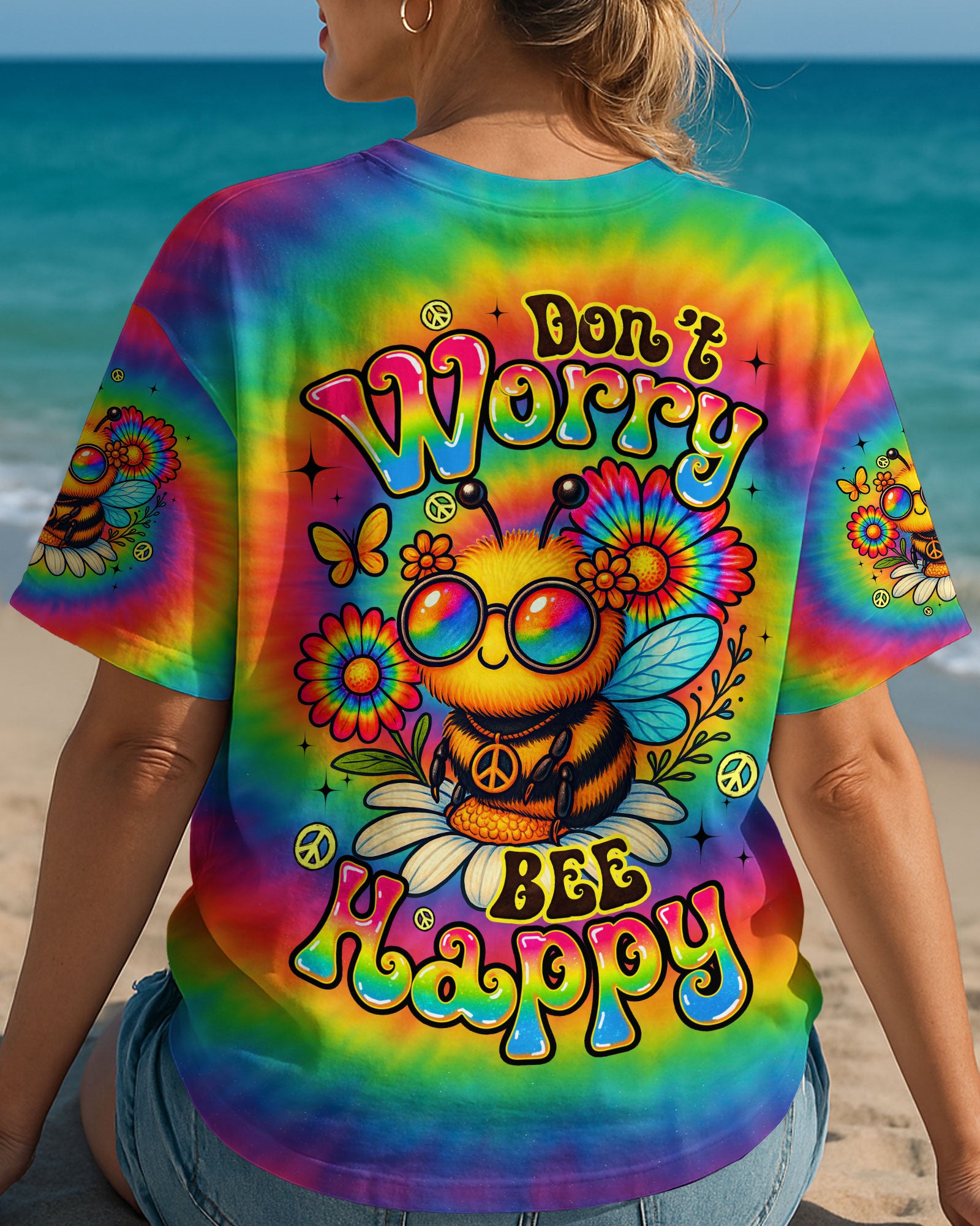 DON'T WORRY BEE HAPPY TIE DYE ALL OVER PRINT - TYQY1606251